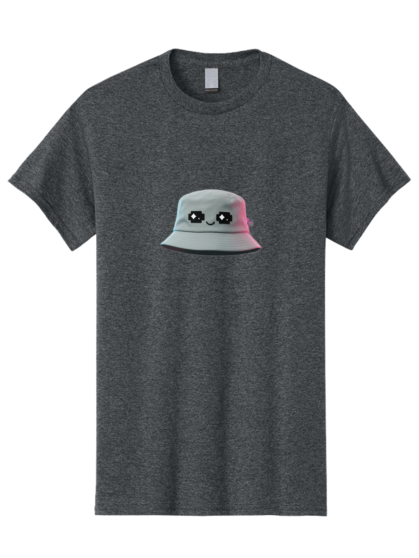 Minecraft-Hat Men'S Graphic Tee, 100% Cotton, Comfortable Casual Summer Wear, Machine Washable, White Bucket Hat, Pixel Art Eyes, Smiling Face, Trendy Accessories, Casual Wear, Fashion Hats, Cartoon Character Bad322