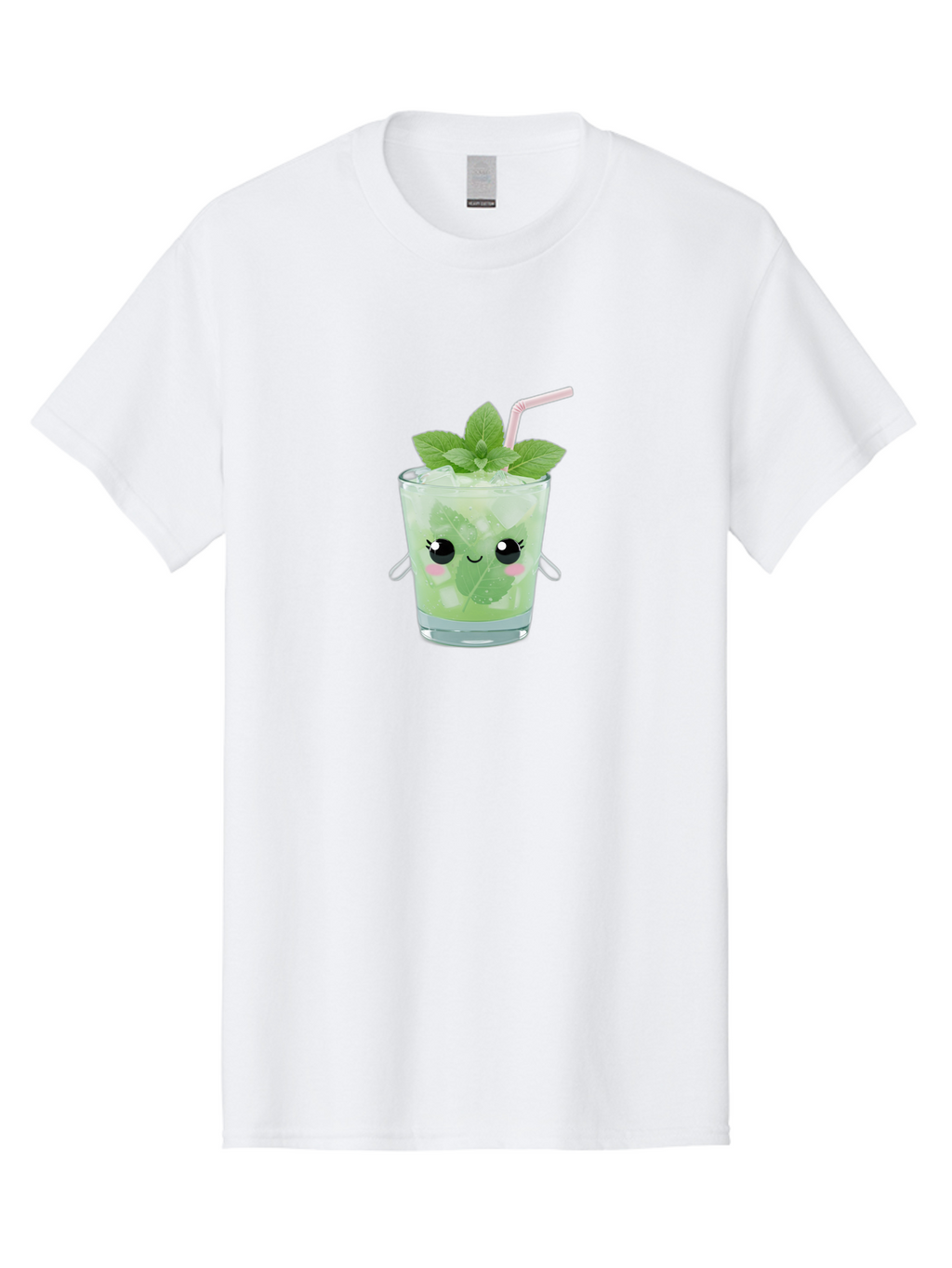 Minty-Cocktail Men'S Graphic Tee, 100% Cotton, Comfortable Casual Summer Wear, Machine Washable, Mint Cocktail, Refreshing Drink, Kawaii Cocktail, Cute Drink, Cartoon Eyes, Mojito, Green Cocktail, Iced Beverage, Straw, Mint Leaves Bad325
