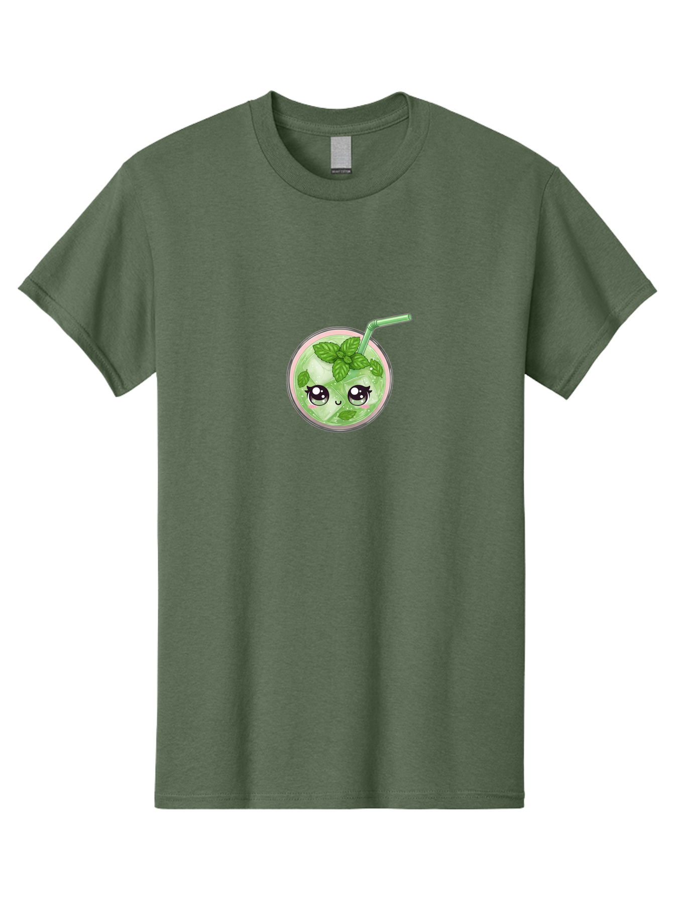 Minty-Drink Men'S Graphic Tee, 100% Cotton, Comfortable Casual Summer Wear, Machine Washable, Cartoon Mint Drink, Green Drink, Cool Beverage, Refreshing Drink, Cute Drink, Straw, Mint Leaves, Refreshing Mint Bad327