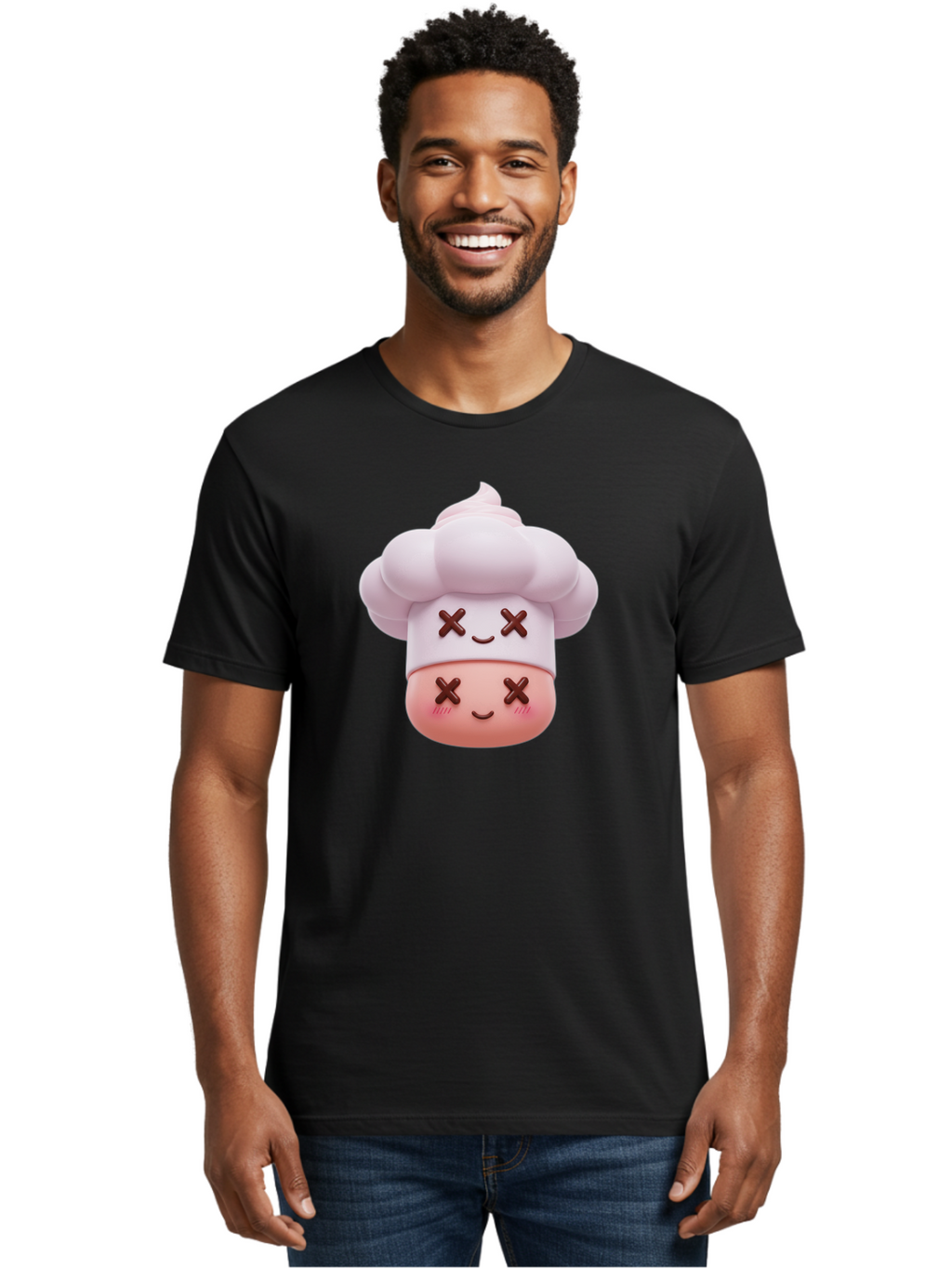 Mochi-Chef Men'S Graphic Tee, 100% Cotton, Comfortable Casual Summer Wear, Machine Washable, Kawaii Chef, Cute Character, Cartoon Mascot, Baking Illustration, Cute Face, Sweet Treats, Dessert Art, Adorable Icon, Foodie Graphics Bad330