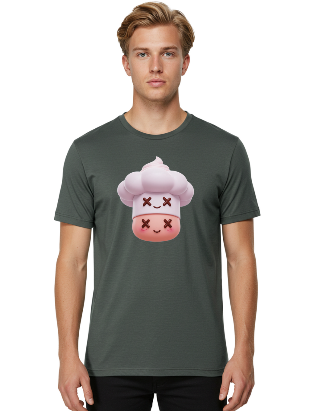 Mochi-Chef Men'S Graphic Tee, 100% Cotton, Comfortable Casual Summer Wear, Machine Washable, Kawaii Chef, Cute Character, Cartoon Mascot, Baking Illustration, Cute Face, Sweet Treats, Dessert Art, Adorable Icon, Foodie Graphics Bad330