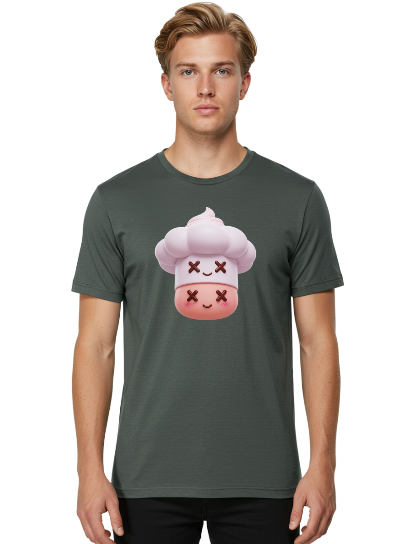 Mochi-Chef Men'S Graphic Tee, 100% Cotton, Comfortable Casual Summer Wear, Machine Washable, Kawaii Chef, Cute Character, Cartoon Mascot, Baking Illustration, Cute Face, Sweet Treats, Dessert Art, Adorable Icon, Foodie Graphics Bad330