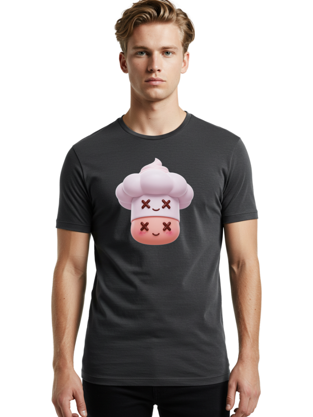 Mochi-Chef Men'S Graphic Tee, 100% Cotton, Comfortable Casual Summer Wear, Machine Washable, Kawaii Chef, Cute Character, Cartoon Mascot, Baking Illustration, Cute Face, Sweet Treats, Dessert Art, Adorable Icon, Foodie Graphics Bad330