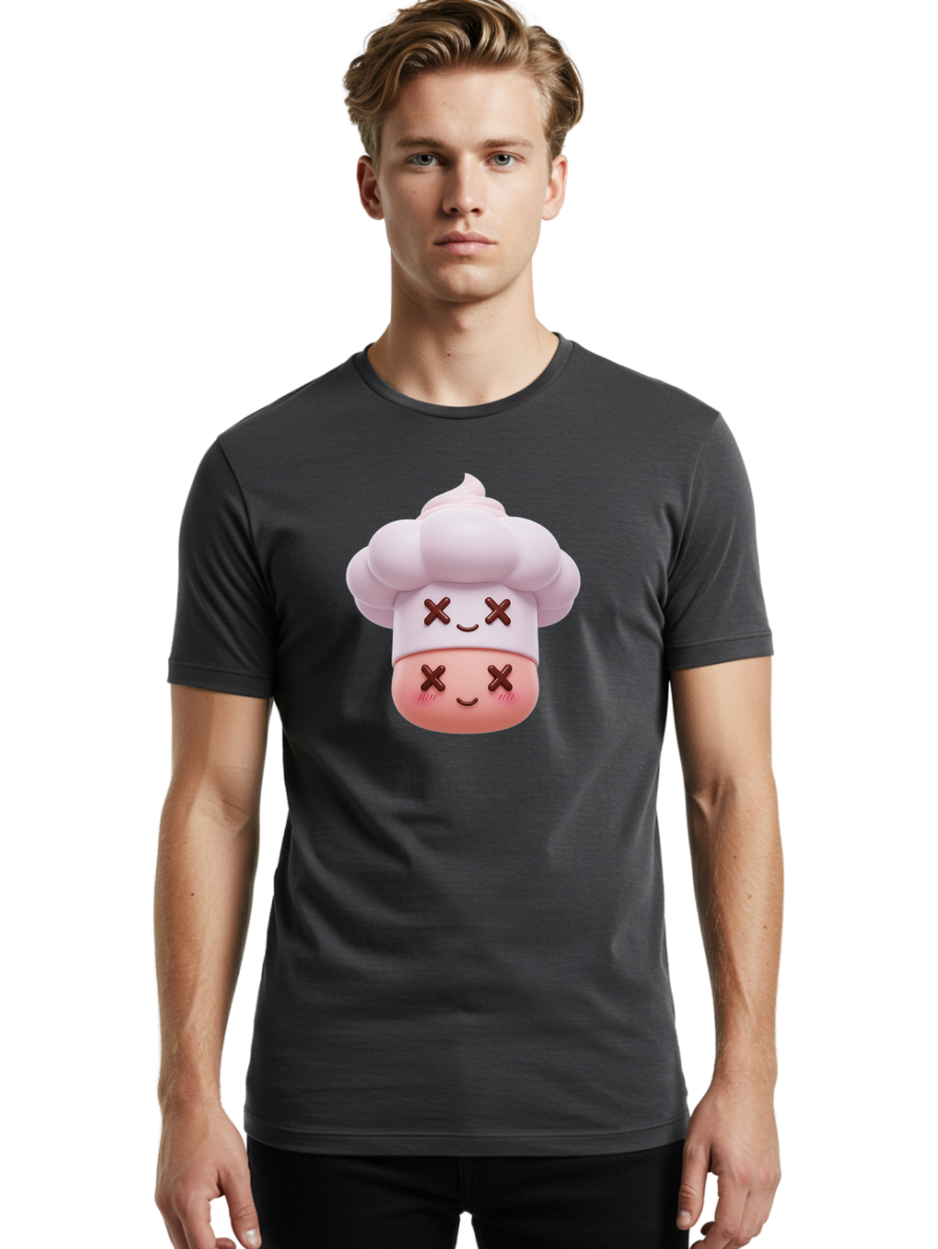 Mochi-Chef Men'S Graphic Tee, 100% Cotton, Comfortable Casual Summer Wear, Machine Washable, Kawaii Chef, Cute Character, Cartoon Mascot, Baking Illustration, Cute Face, Sweet Treats, Dessert Art, Adorable Icon, Foodie Graphics Bad330