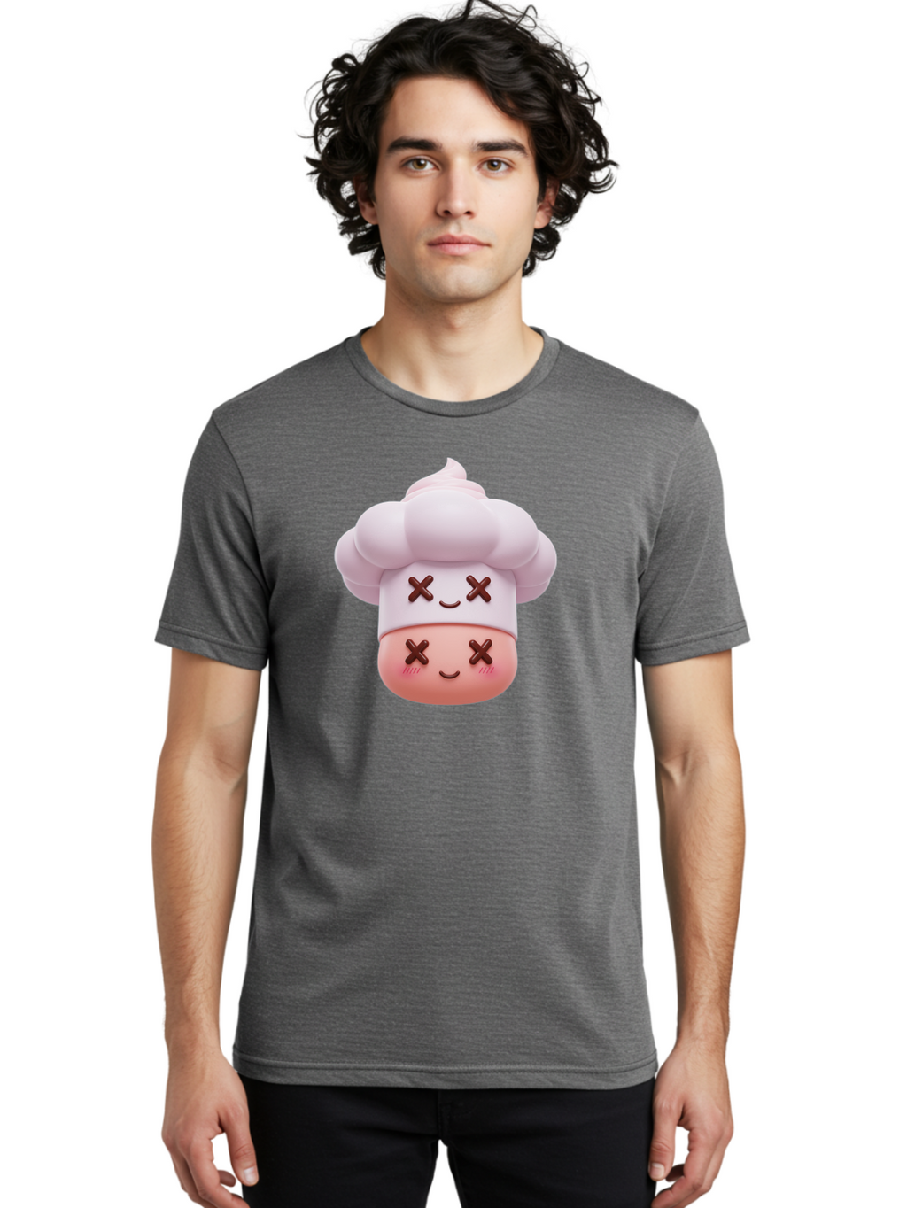 Mochi-Chef Men'S Graphic Tee, 100% Cotton, Comfortable Casual Summer Wear, Machine Washable, Kawaii Chef, Cute Character, Cartoon Mascot, Baking Illustration, Cute Face, Sweet Treats, Dessert Art, Adorable Icon, Foodie Graphics Bad330