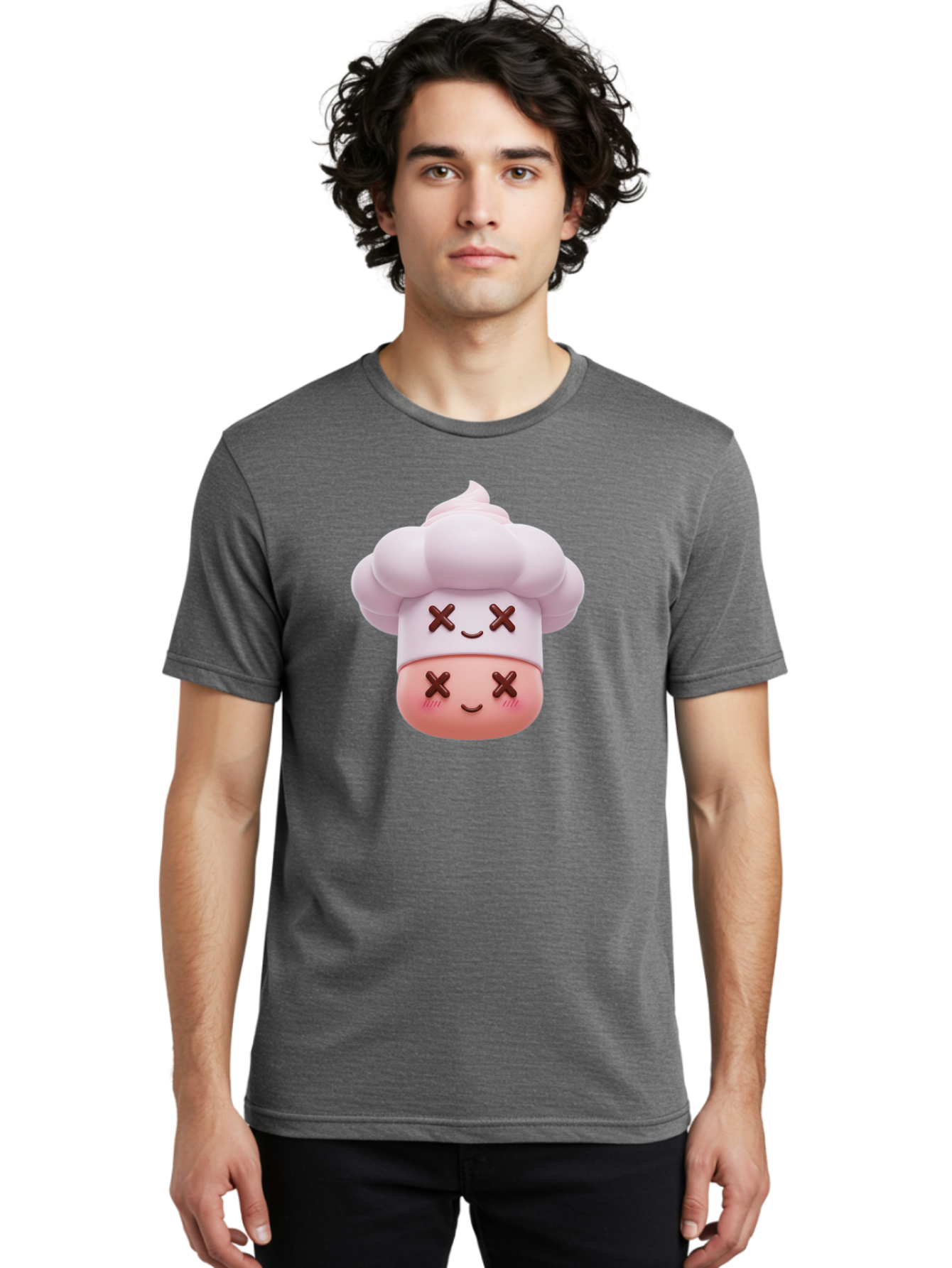 Mochi-Chef Men'S Graphic Tee, 100% Cotton, Comfortable Casual Summer Wear, Machine Washable, Kawaii Chef, Cute Character, Cartoon Mascot, Baking Illustration, Cute Face, Sweet Treats, Dessert Art, Adorable Icon, Foodie Graphics Bad330
