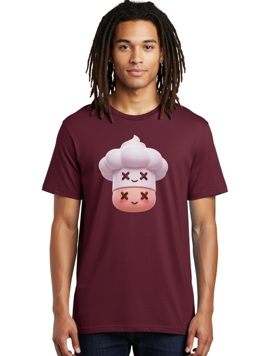Mochi-Chef Men'S Graphic Tee, 100% Cotton, Comfortable Casual Summer Wear, Machine Washable, Kawaii Chef, Cute Character, Cartoon Mascot, Baking Illustration, Cute Face, Sweet Treats, Dessert Art, Adorable Icon, Foodie Graphics Bad330