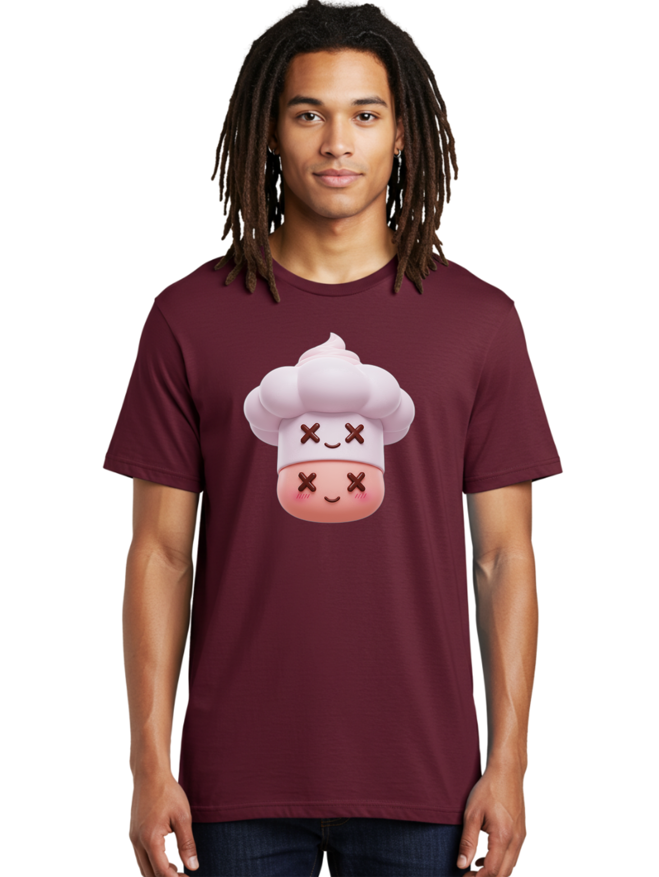 Mochi-Chef Men'S Graphic Tee, 100% Cotton, Comfortable Casual Summer Wear, Machine Washable, Kawaii Chef, Cute Character, Cartoon Mascot, Baking Illustration, Cute Face, Sweet Treats, Dessert Art, Adorable Icon, Foodie Graphics Bad330
