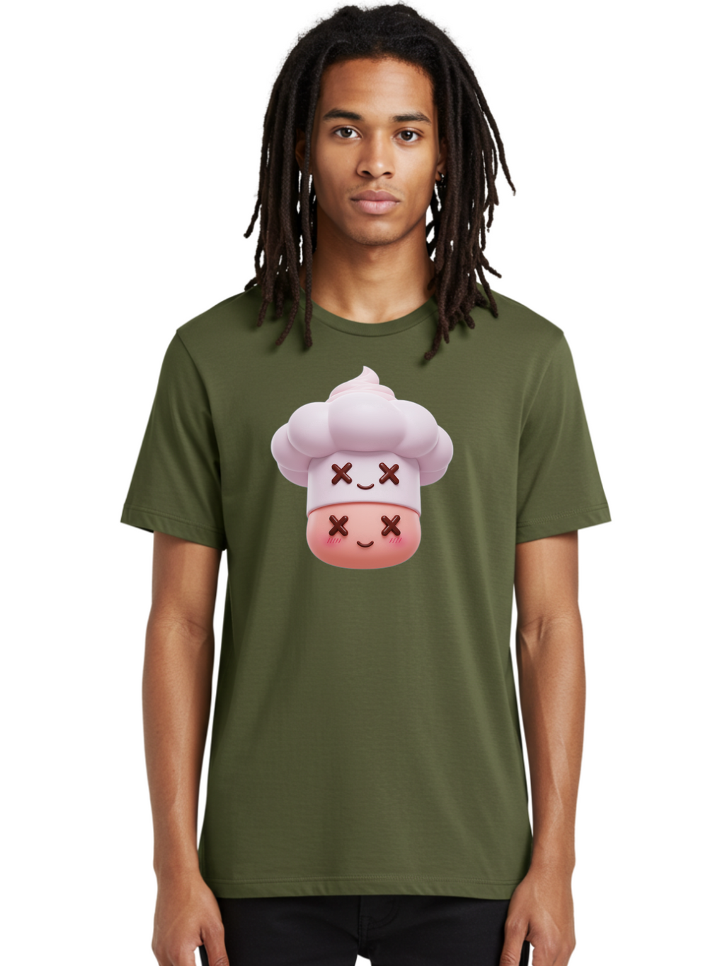 Mochi-Chef Men'S Graphic Tee, 100% Cotton, Comfortable Casual Summer Wear, Machine Washable, Kawaii Chef, Cute Character, Cartoon Mascot, Baking Illustration, Cute Face, Sweet Treats, Dessert Art, Adorable Icon, Foodie Graphics Bad330