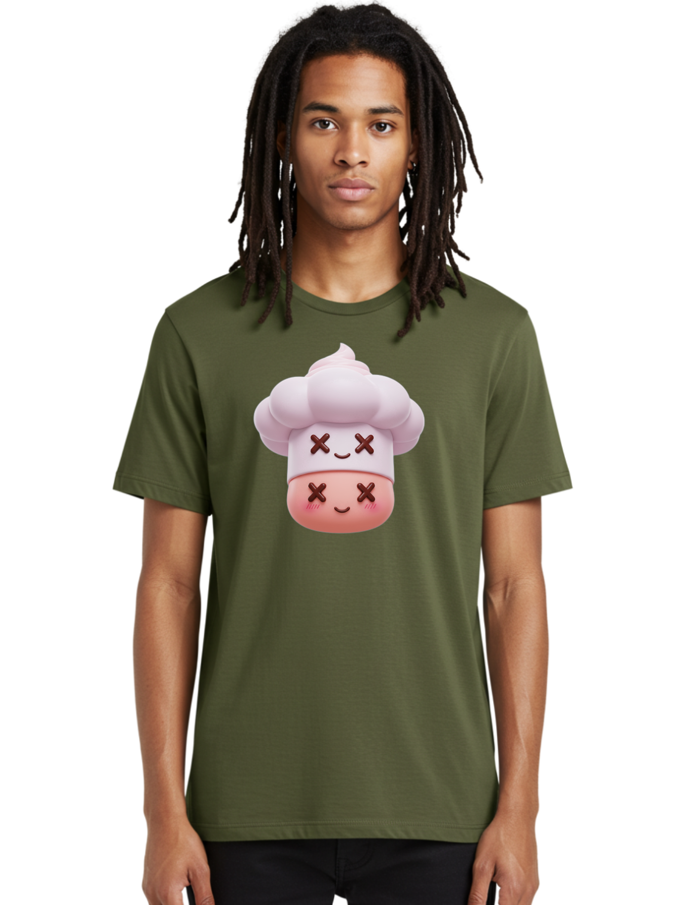 Mochi-Chef Men'S Graphic Tee, 100% Cotton, Comfortable Casual Summer Wear, Machine Washable, Kawaii Chef, Cute Character, Cartoon Mascot, Baking Illustration, Cute Face, Sweet Treats, Dessert Art, Adorable Icon, Foodie Graphics Bad330