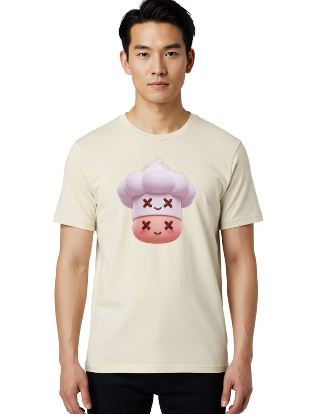 Mochi-Chef Men'S Graphic Tee, 100% Cotton, Comfortable Casual Summer Wear, Machine Washable, Kawaii Chef, Cute Character, Cartoon Mascot, Baking Illustration, Cute Face, Sweet Treats, Dessert Art, Adorable Icon, Foodie Graphics Bad330