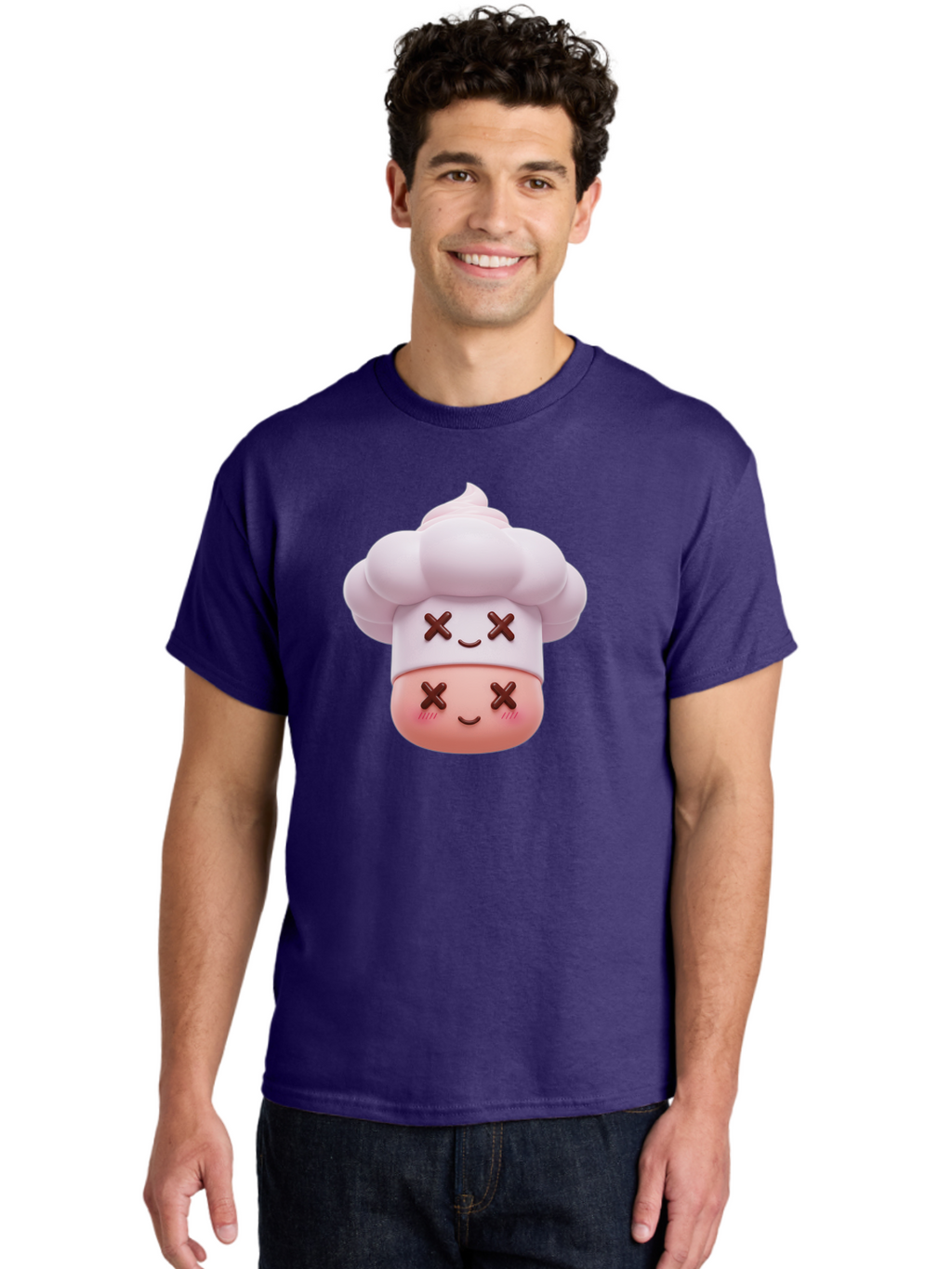 Mochi-Chef Men'S Graphic Tee, 100% Cotton, Comfortable Casual Summer Wear, Machine Washable, Kawaii Chef, Cute Character, Cartoon Mascot, Baking Illustration, Cute Face, Sweet Treats, Dessert Art, Adorable Icon, Foodie Graphics Bad330