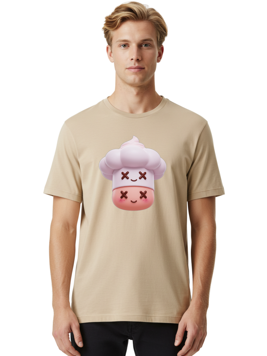 Mochi-Chef Men'S Graphic Tee, 100% Cotton, Comfortable Casual Summer Wear, Machine Washable, Kawaii Chef, Cute Character, Cartoon Mascot, Baking Illustration, Cute Face, Sweet Treats, Dessert Art, Adorable Icon, Foodie Graphics Bad330