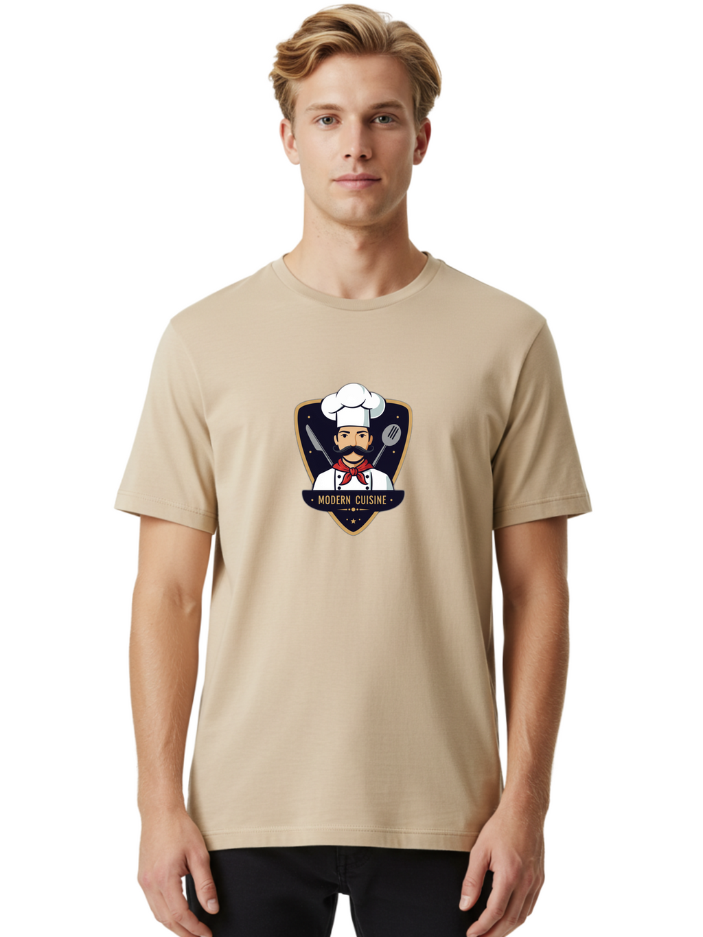 Modern-Cuisine Men'S Graphic Tee, 100% Cotton, Comfortable Casual Summer Wear, Machine Washable, Chef Logo, Modern Cuisine, Chef Hat, Red Neckerchief, Kitchen Knife, Cooking Spoon, Culinary Art, Chef Badge, Chef Emblem, Gourmet Cooking Bad331