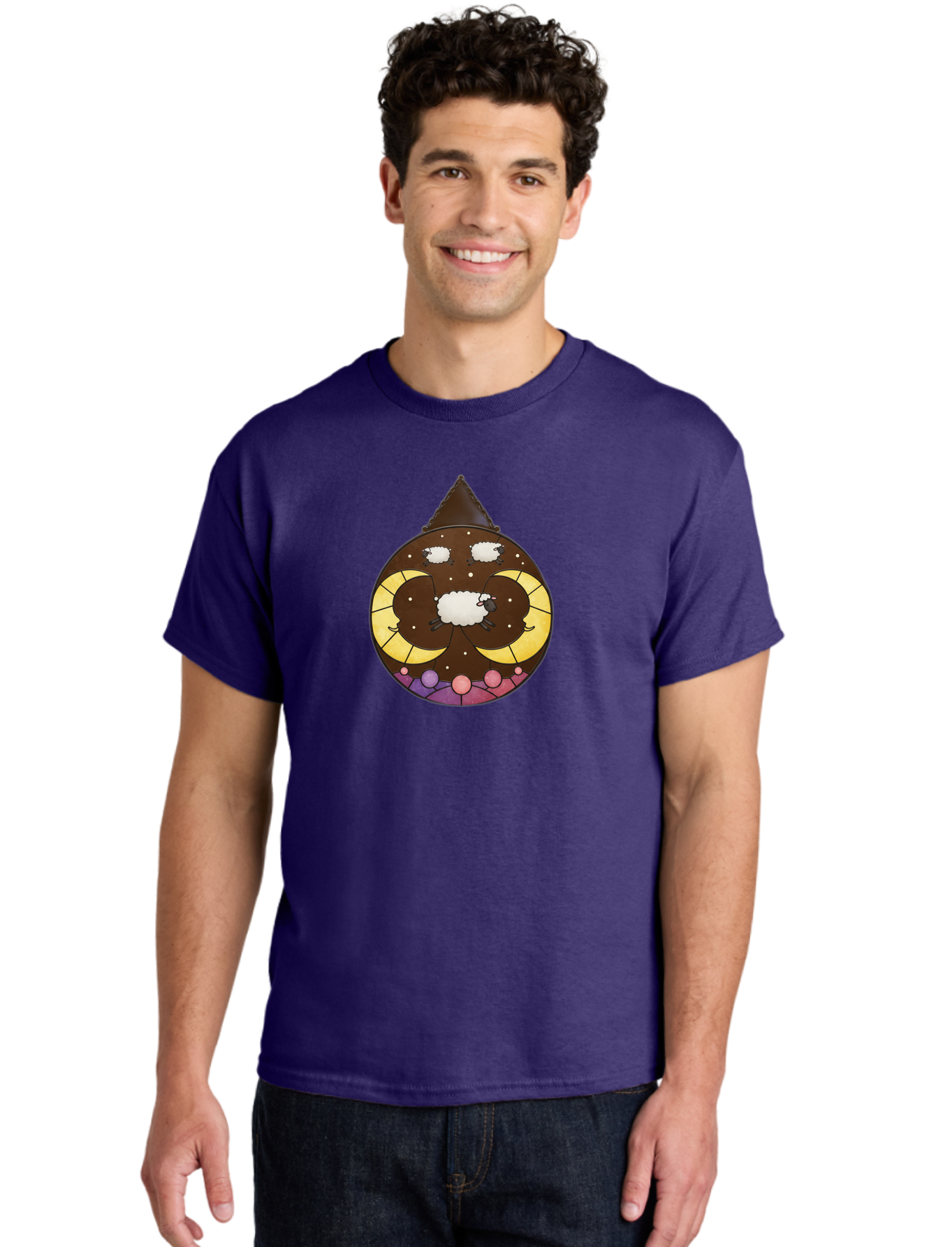 Moon-Sheep Men'S Graphic Tee, 100% Cotton, Comfortable Casual Summer Wear, Machine Washable, Sheep In Front Of Moon, Crescent Moon, Full Moon In Space, Celestial Body, Whimsical Art, Sheep In Space, Fantasy Illustration, Moon Phases Bad336