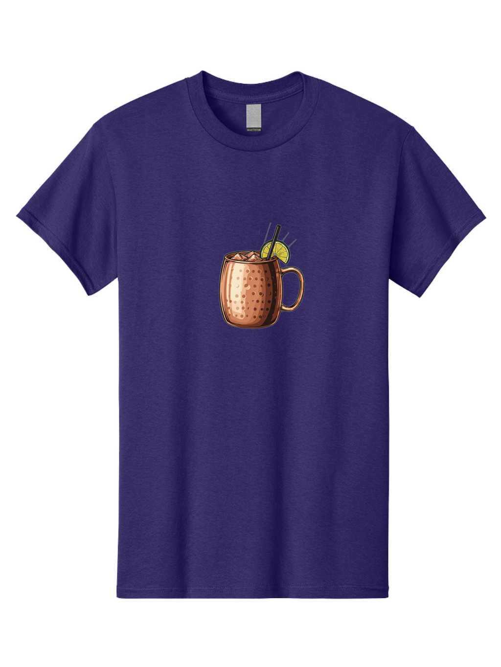 Moscow-Mule Men'S Graphic Tee, 100% Cotton, Comfortable Casual Summer Wear, Machine Washable, Copper Mug, Moscow Mule, Iced Drink, Lime Wedge, Black Straw, Condensation, Refreshing Cocktail, Cold Beverage, Summer Drink, Vodka Mixer Bad340