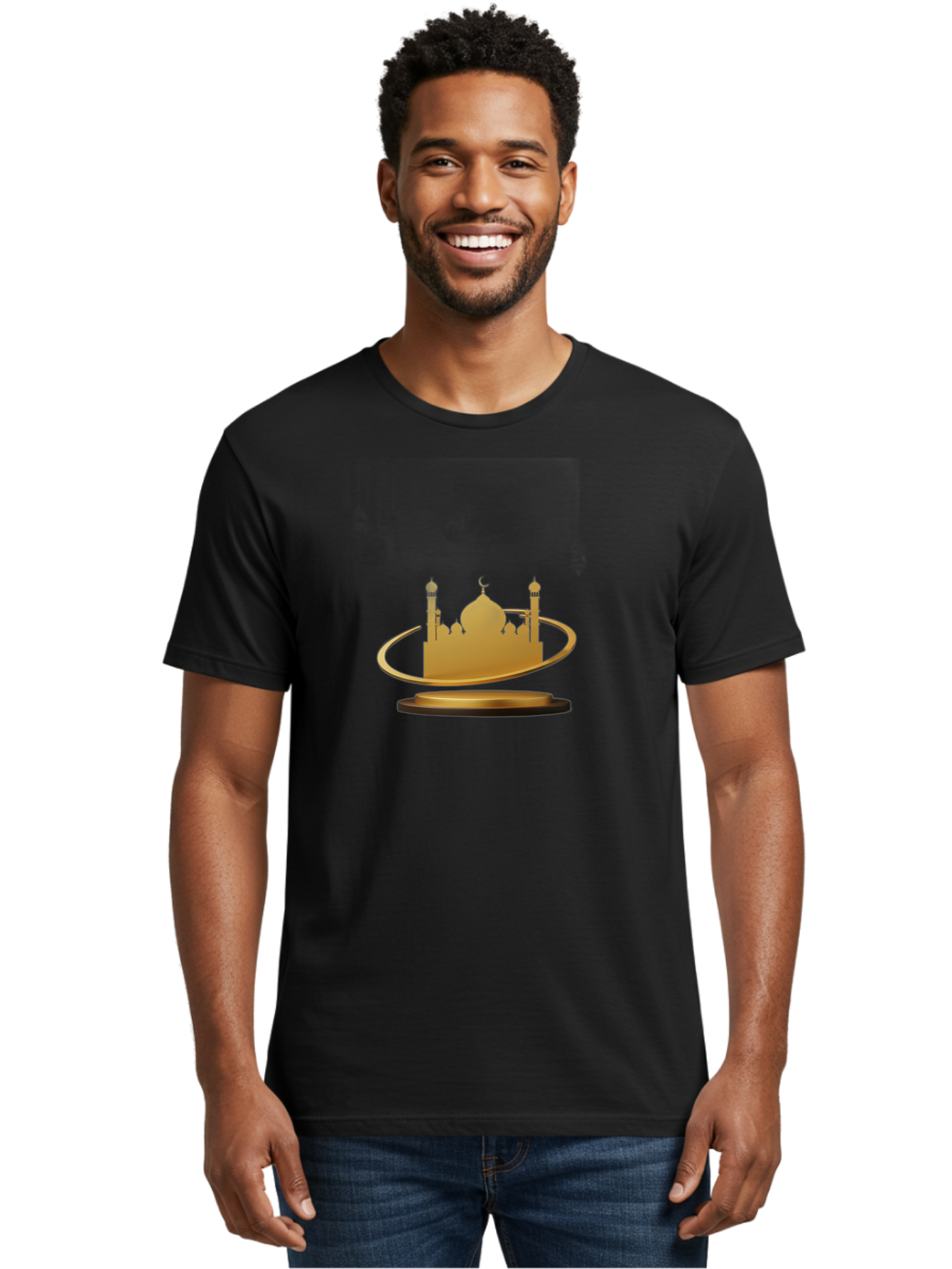 Mosque-Silhouette Men'S Graphic Tee, 100% Cotton, Comfortable Casual Summer Wear, Machine Washable, Mosque Silhouette, Islamic Architecture, Global Unity, Religious Symbol, Mosque Design, Cultural Icon, World Peace Bad342
