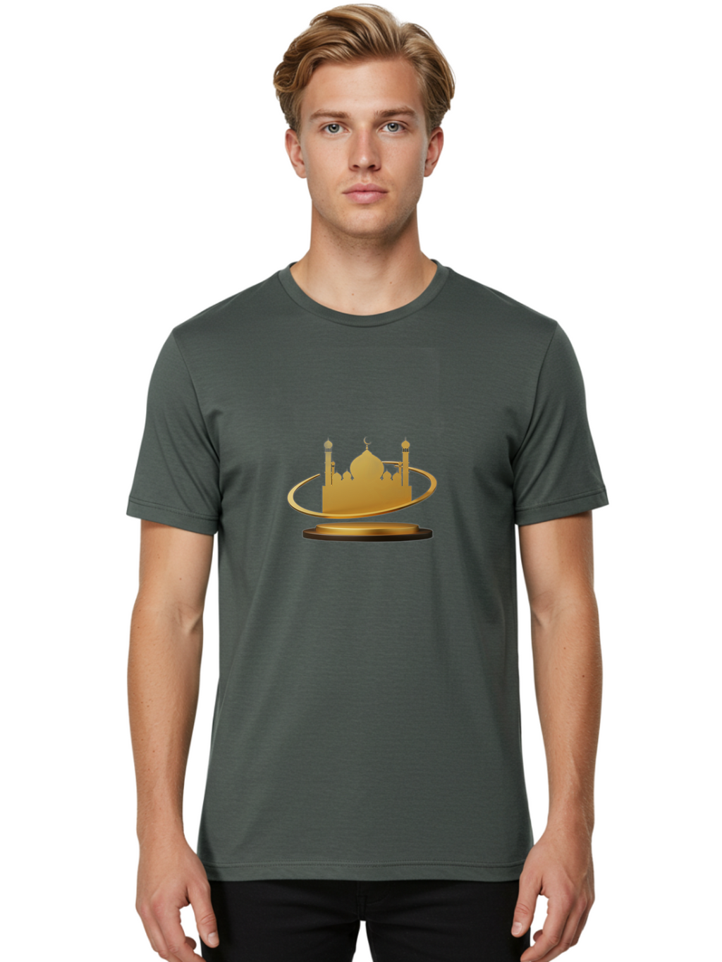 Mosque-Silhouette Men'S Graphic Tee, 100% Cotton, Comfortable Casual Summer Wear, Machine Washable, Mosque Silhouette, Islamic Architecture, Global Unity, Religious Symbol, Mosque Design, Cultural Icon, World Peace Bad342