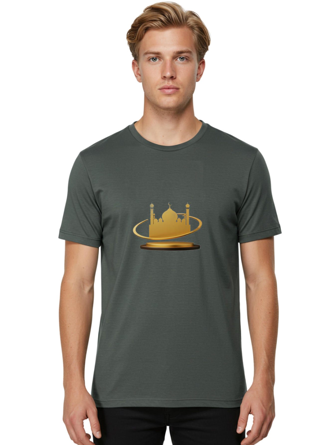 Mosque-Silhouette Men'S Graphic Tee, 100% Cotton, Comfortable Casual Summer Wear, Machine Washable, Mosque Silhouette, Islamic Architecture, Global Unity, Religious Symbol, Mosque Design, Cultural Icon, World Peace Bad342