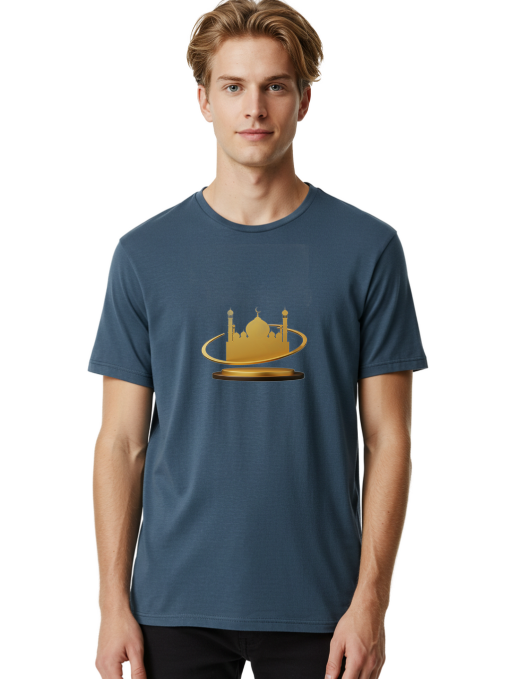 Mosque-Silhouette Men'S Graphic Tee, 100% Cotton, Comfortable Casual Summer Wear, Machine Washable, Mosque Silhouette, Islamic Architecture, Global Unity, Religious Symbol, Mosque Design, Cultural Icon, World Peace Bad342