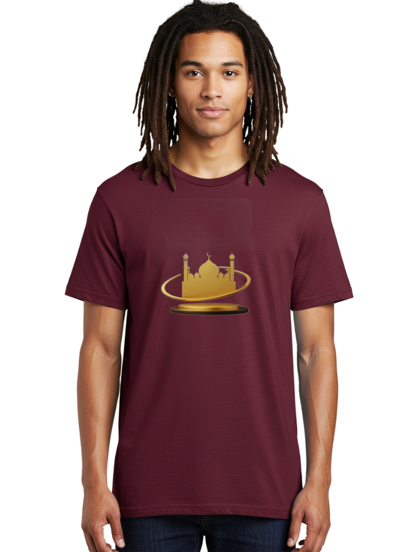 Mosque-Silhouette Men'S Graphic Tee, 100% Cotton, Comfortable Casual Summer Wear, Machine Washable, Mosque Silhouette, Islamic Architecture, Global Unity, Religious Symbol, Mosque Design, Cultural Icon, World Peace Bad342