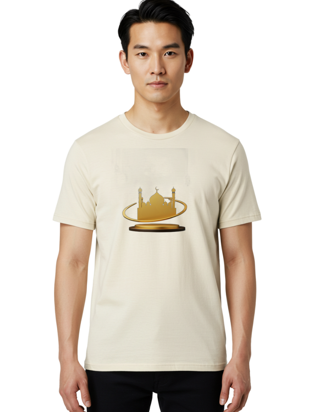 Mosque-Silhouette Men'S Graphic Tee, 100% Cotton, Comfortable Casual Summer Wear, Machine Washable, Mosque Silhouette, Islamic Architecture, Global Unity, Religious Symbol, Mosque Design, Cultural Icon, World Peace Bad342