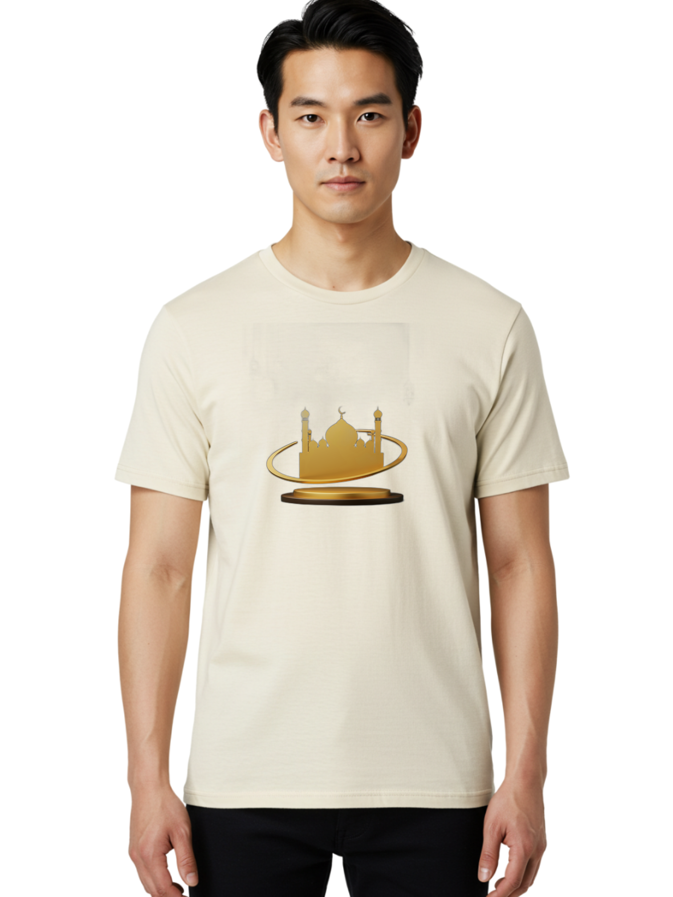 Mosque-Silhouette Men'S Graphic Tee, 100% Cotton, Comfortable Casual Summer Wear, Machine Washable, Mosque Silhouette, Islamic Architecture, Global Unity, Religious Symbol, Mosque Design, Cultural Icon, World Peace Bad342