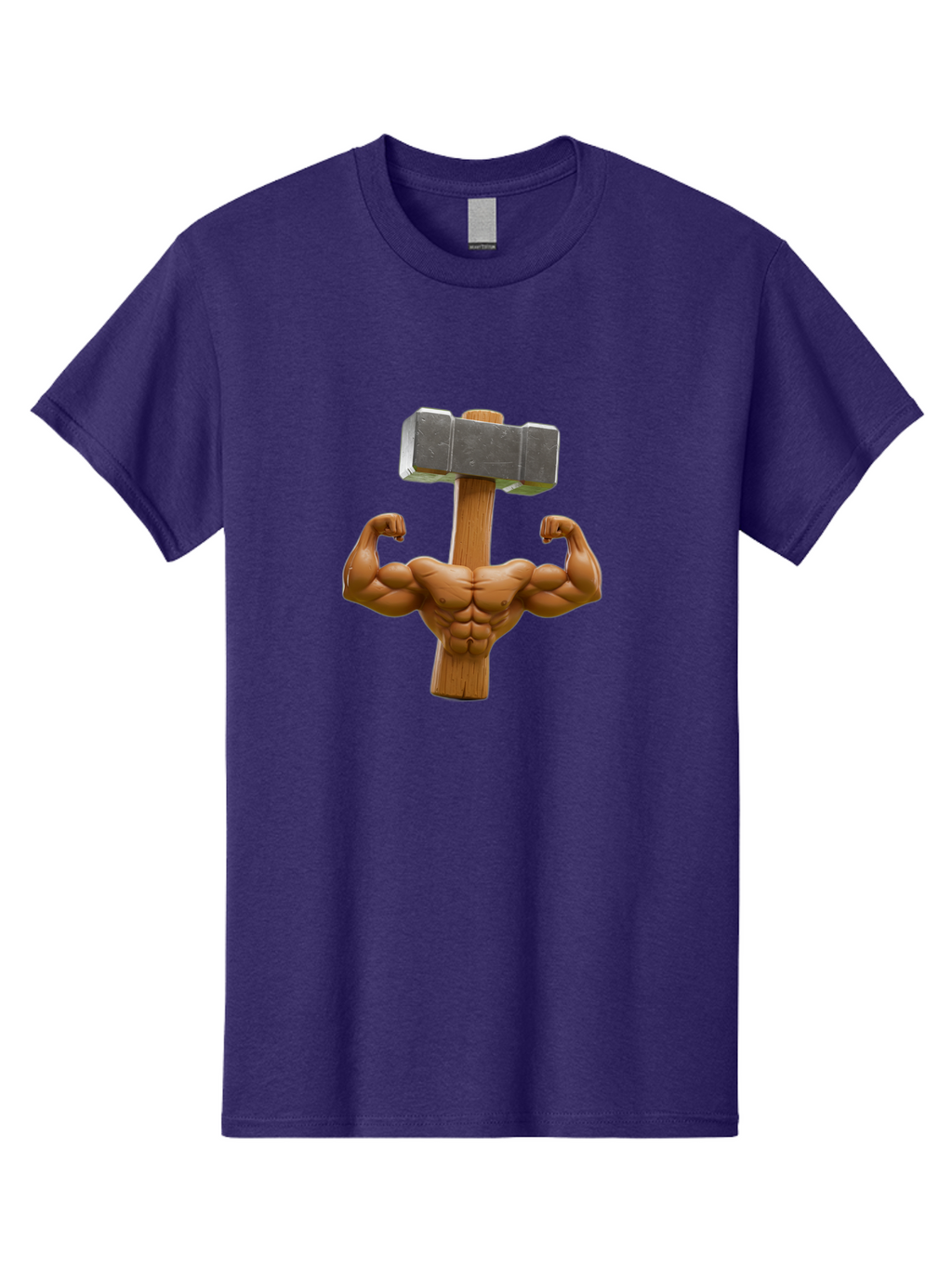 Muscular-Arm-Flexing Men'S Graphic Tee, 100% Cotton, Comfortable Casual Summer Wear, Machine Washable, Muscular Male Torso, Hammer Head, Wooden Handle, Flexed Arms, Strong Physique, Muscle Definition, Fitness, Strength Training, Bodybuilding Bad345