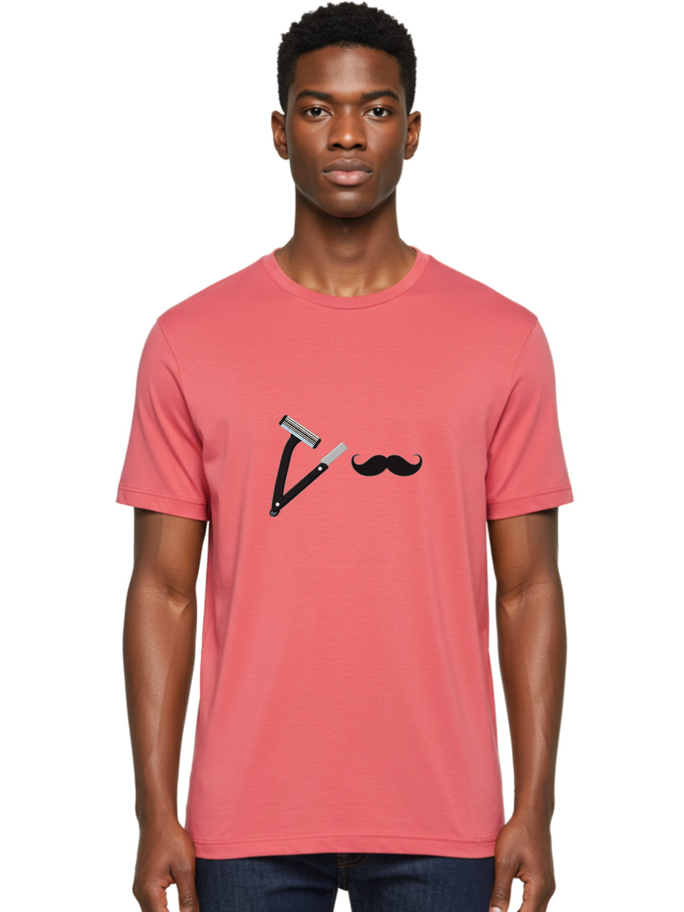 Mustache-Razor Men'S Graphic Tee, 100% Cotton, Comfortable Casual Summer Wear, Machine Washable, Straight Razor, Shaving Tools, Handlebar Mustache, Grooming, Men'S Grooming, Razor Blade, Facial Hair Bad349