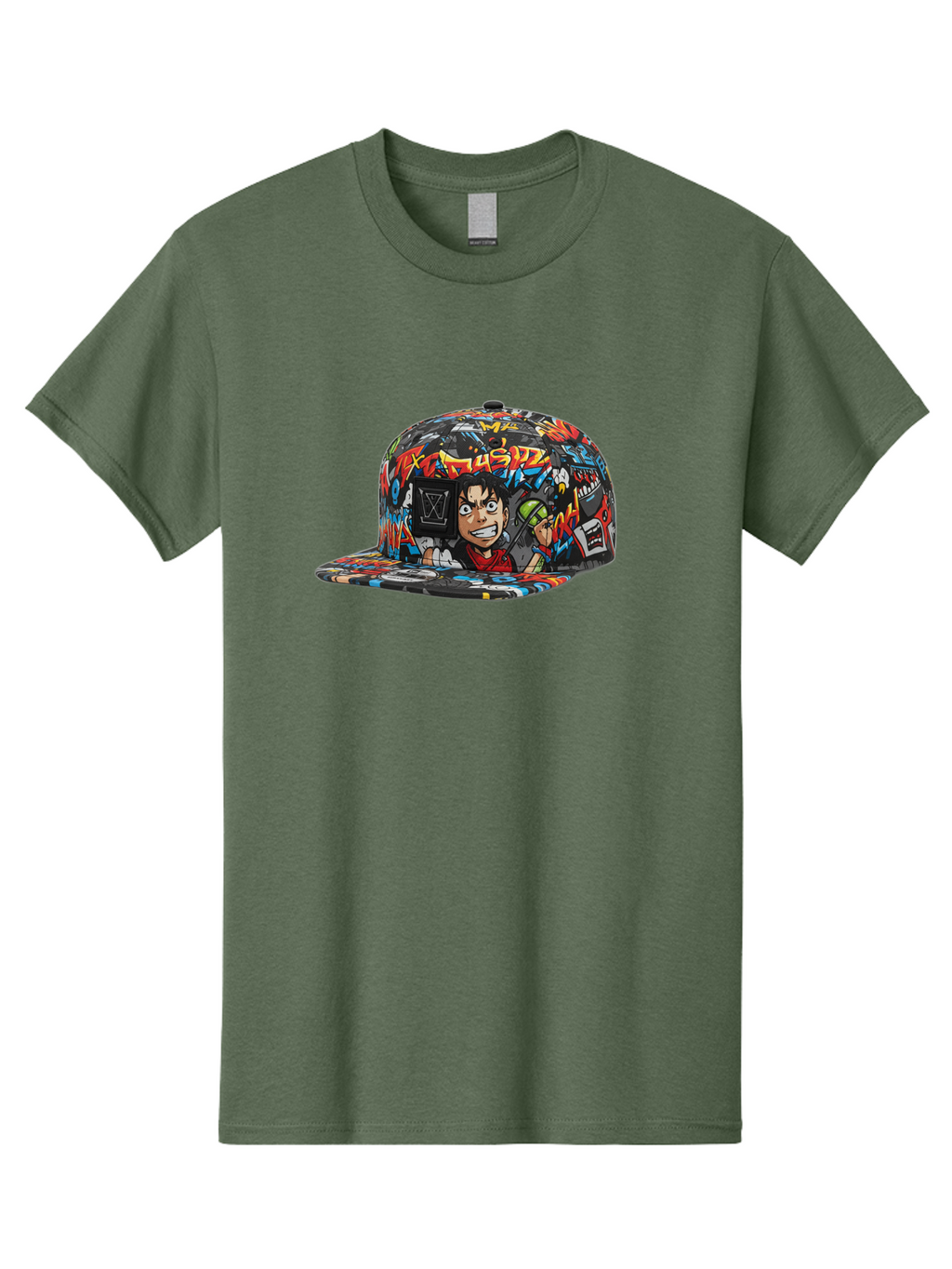 Muz7-Baseball-Cap Men'S Graphic Tee, 100% Cotton, Comfortable Casual Summer Wear, Machine Washable, Graffiti Cap, Streetwear Fashion, Colorful Hat, Urban Style, Cartoon Character, Spray Paint Can, Vibrant Colors, Edgy Design, Trendy Accessory, Bad350