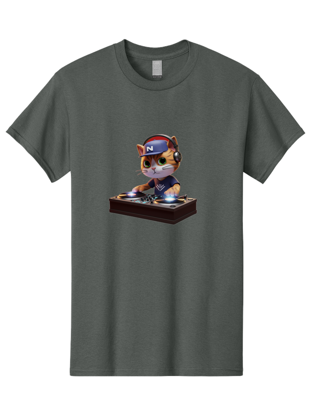 N-Dj-Cat Men'S Graphic Tee, 100% Cotton, Comfortable Casual Summer Wear, Machine Washable, Dj Cat, Cat Wearing Headphones, Mixing Music, Cat Djing, Electronic Dance Music, Edm, Cat In Hat, Dj Controller, Music Production, Fun, Trendy Bad351