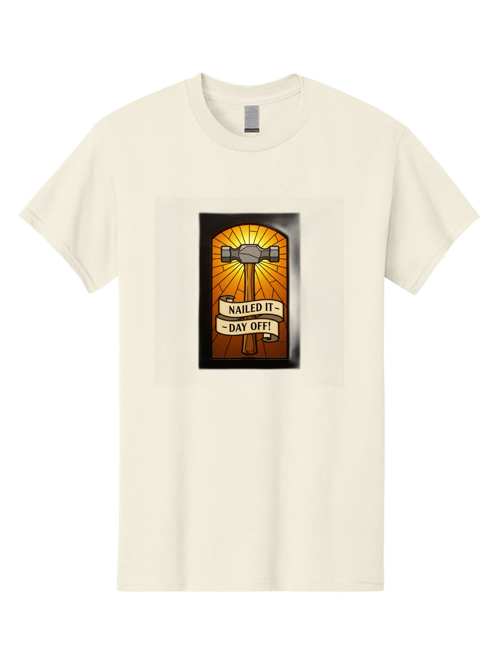 Nailed-It-Day-Off Men'S Graphic Tee, 100% Cotton, Comfortable Casual Summer Wear, Machine Washable, Hammer And Nail Illustration, Stained Glass Art, Day Off Celebration, Nailed It Humor, Diy Project, Weekend Vibes, Relaxation Mode, Bad353