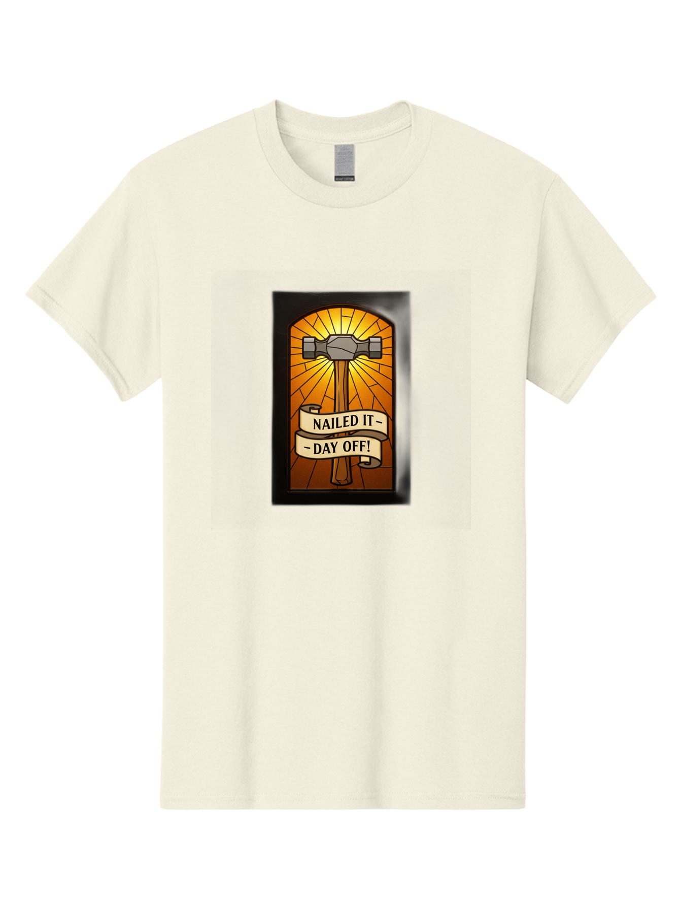 Nailed-It-Day-Off Men'S Graphic Tee, 100% Cotton, Comfortable Casual Summer Wear, Machine Washable, Hammer And Nail Illustration, Stained Glass Art, Day Off Celebration, Nailed It Humor, Diy Project, Weekend Vibes, Relaxation Mode, Bad353