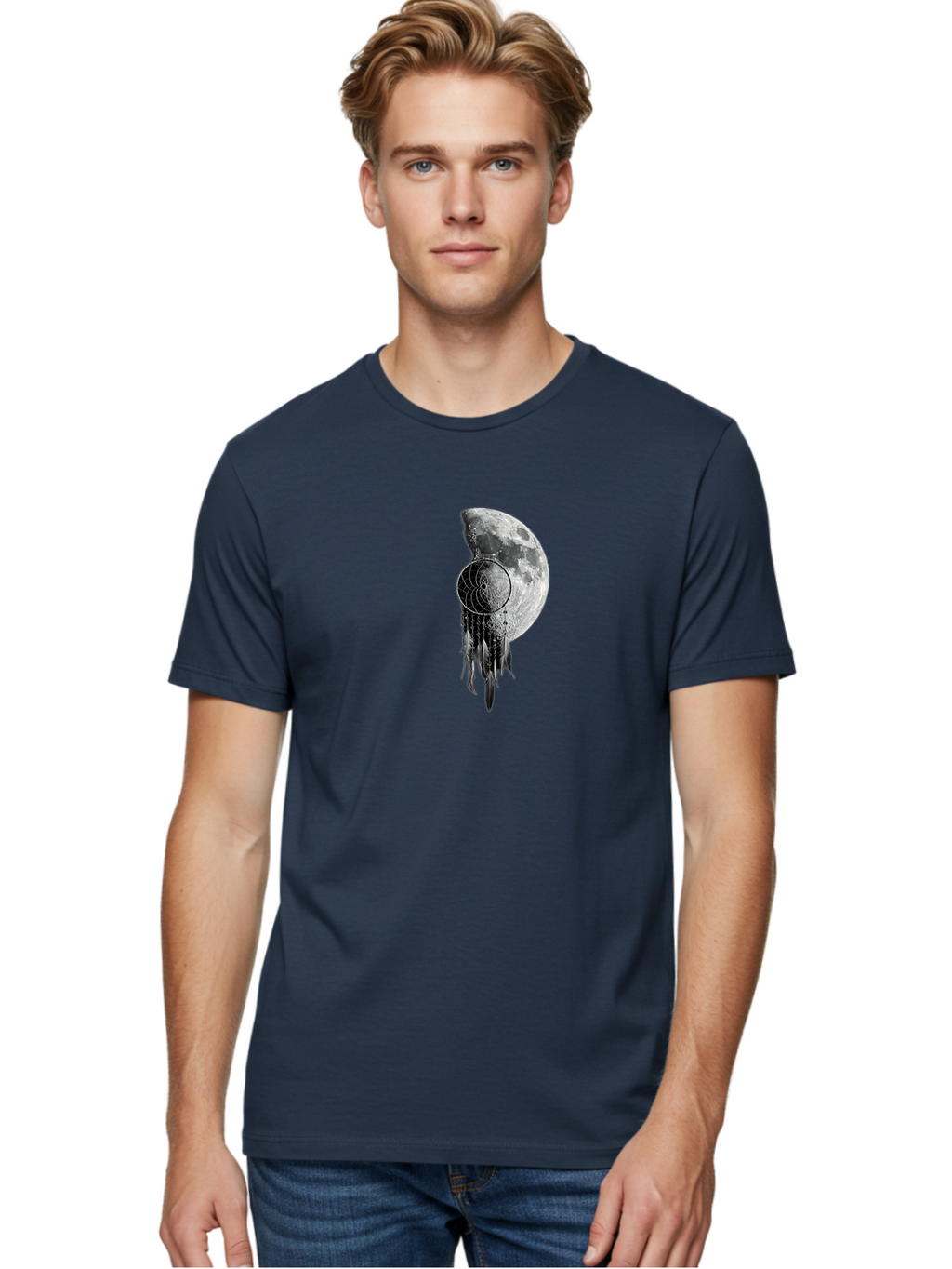 Nautilus-Moon Men'S Graphic Tee, 100% Cotton, Comfortable Casual Summer Wear, Machine Washable, Jellyfish, Moon, Lunar Cycle, Ocean Creatures, Surreal Art, Mystical Imagery, Ethereal Atmosphere, Abstract Design, Monochrome Illustration Bad356