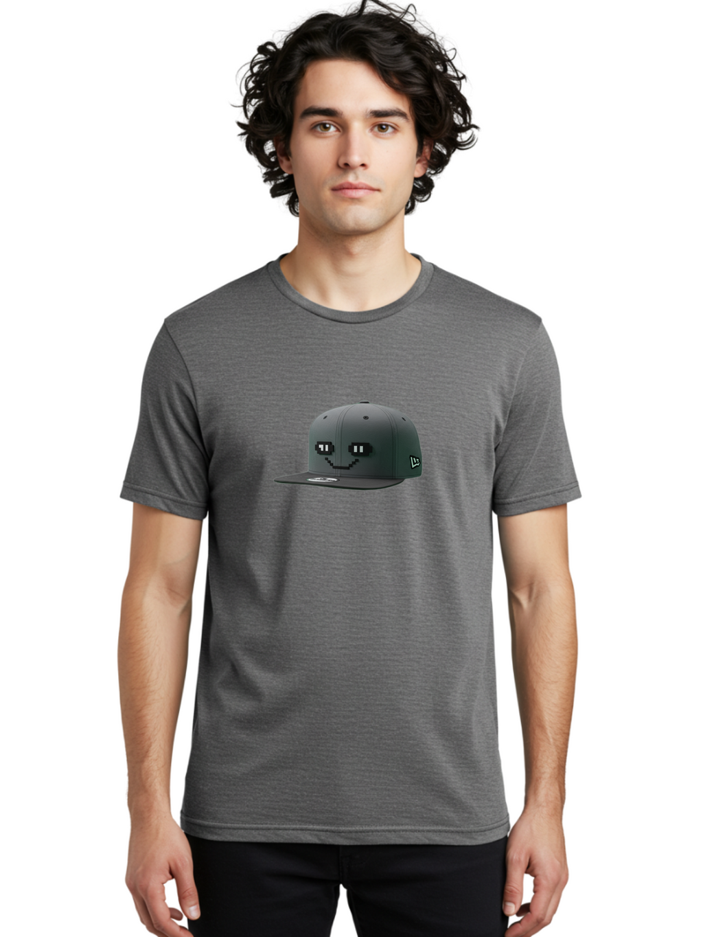 New-Era-Cap-1 Men'S Graphic Tee, 100% Cotton, Comfortable Casual Summer Wear, Machine Washable, Black Snapback Hat, Pac-Man Design, Pixel Art, Gaming Accessory, Streetwear Fashion, Trendy Apparel, Casual Wear, Black Cap Bad366