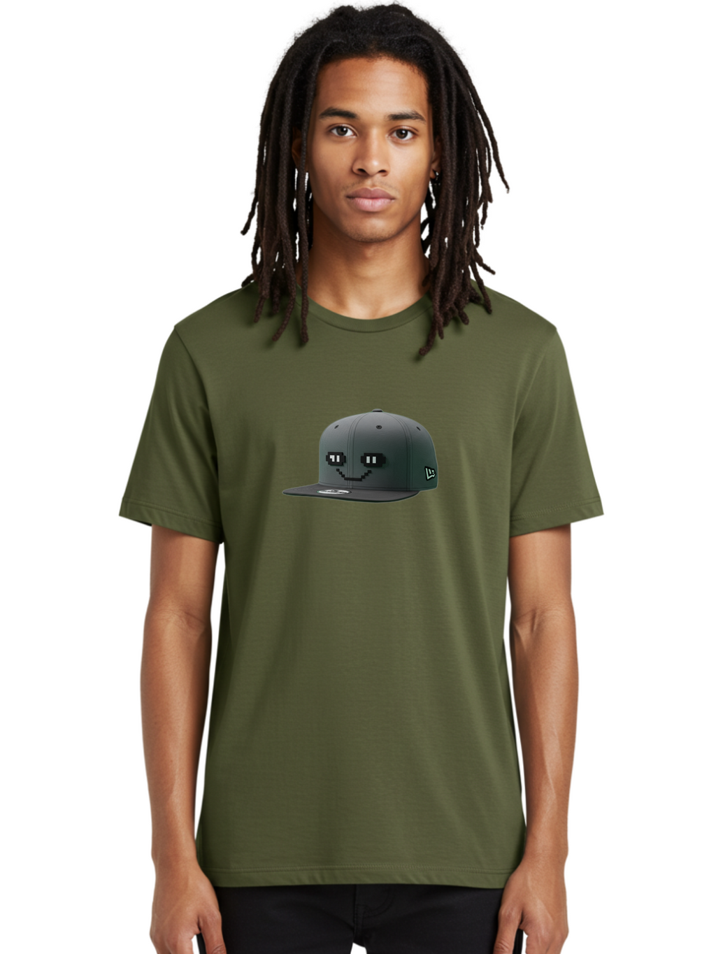 New-Era-Cap-1 Men'S Graphic Tee, 100% Cotton, Comfortable Casual Summer Wear, Machine Washable, Black Snapback Hat, Pac-Man Design, Pixel Art, Gaming Accessory, Streetwear Fashion, Trendy Apparel, Casual Wear, Black Cap Bad366