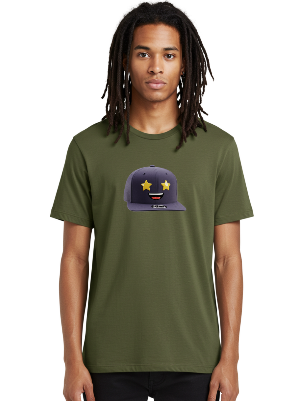 New-Era-Cap Men'S Graphic Tee, 100% Cotton, Comfortable Casual Summer Wear, Machine Washable, Baseball Cap, Emoji Face, Star Eyes, Smiling Mouth, Streetwear Fashion, Casual Style, Sports Headwear, Logo Sticker Bad368