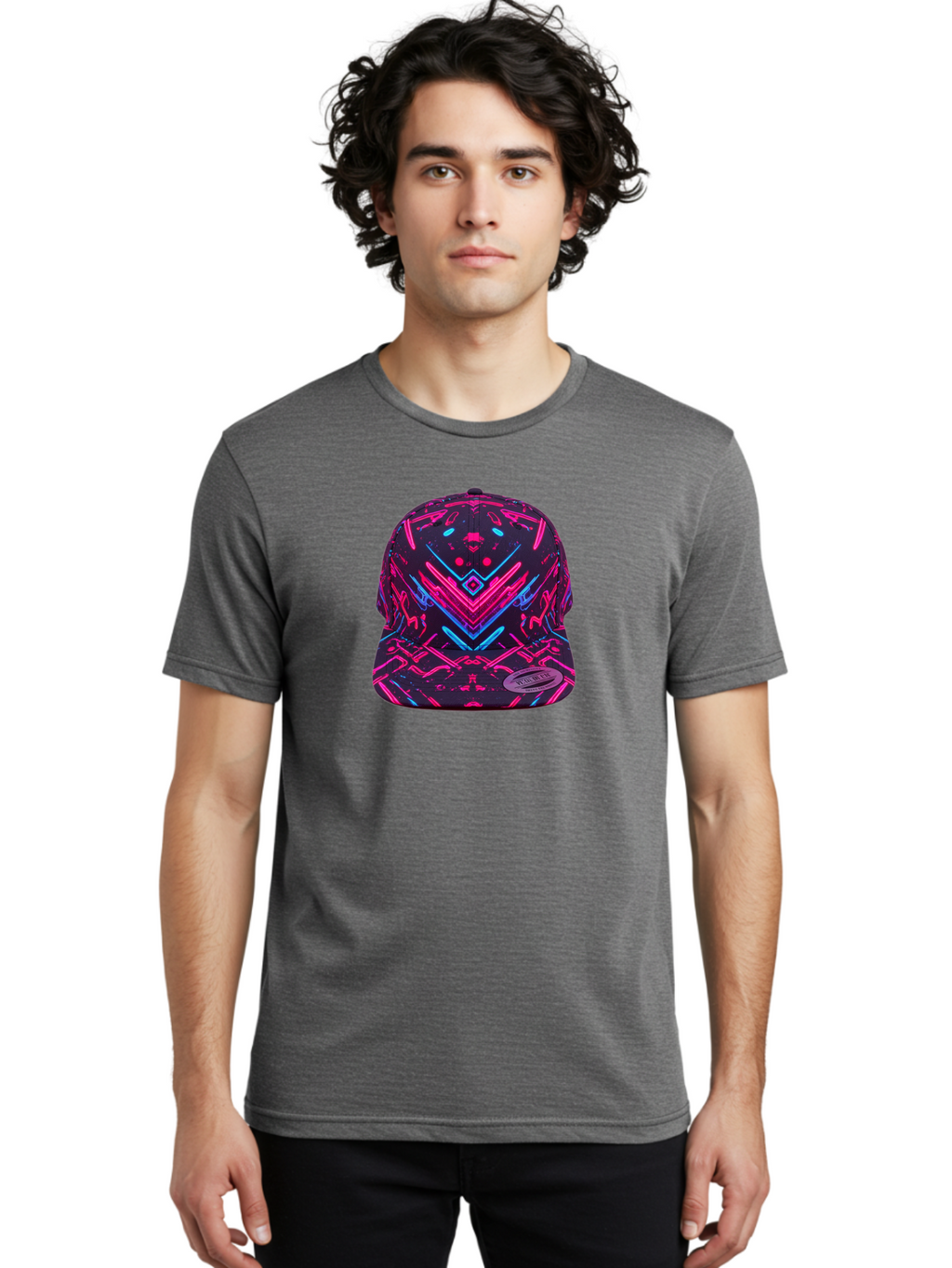 New-Era-Neon-Baseball-Cap Men'S Graphic Tee, 100% Cotton, Comfortable Casual Summer Wear, Machine Washable, Neon Pink And Blue Circuit Pattern, Futuristic Hat, Neon-Lit Design, Trendy Headwear, Streetwear Fashion, Bold Graphics Bad369