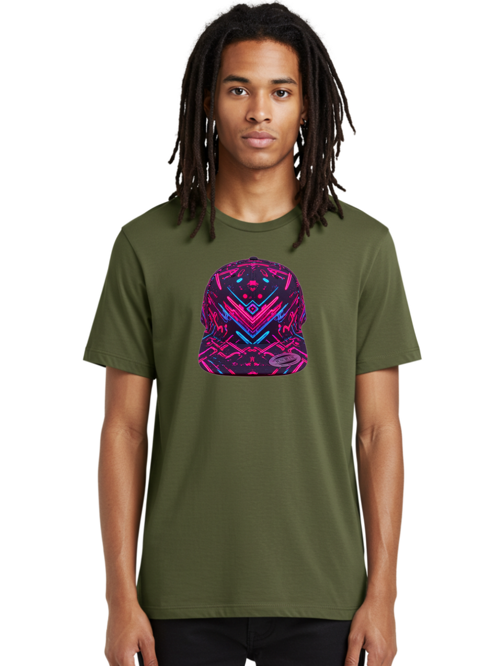 New-Era-Neon-Baseball-Cap Men'S Graphic Tee, 100% Cotton, Comfortable Casual Summer Wear, Machine Washable, Neon Pink And Blue Circuit Pattern, Futuristic Hat, Neon-Lit Design, Trendy Headwear, Streetwear Fashion, Bold Graphics Bad369