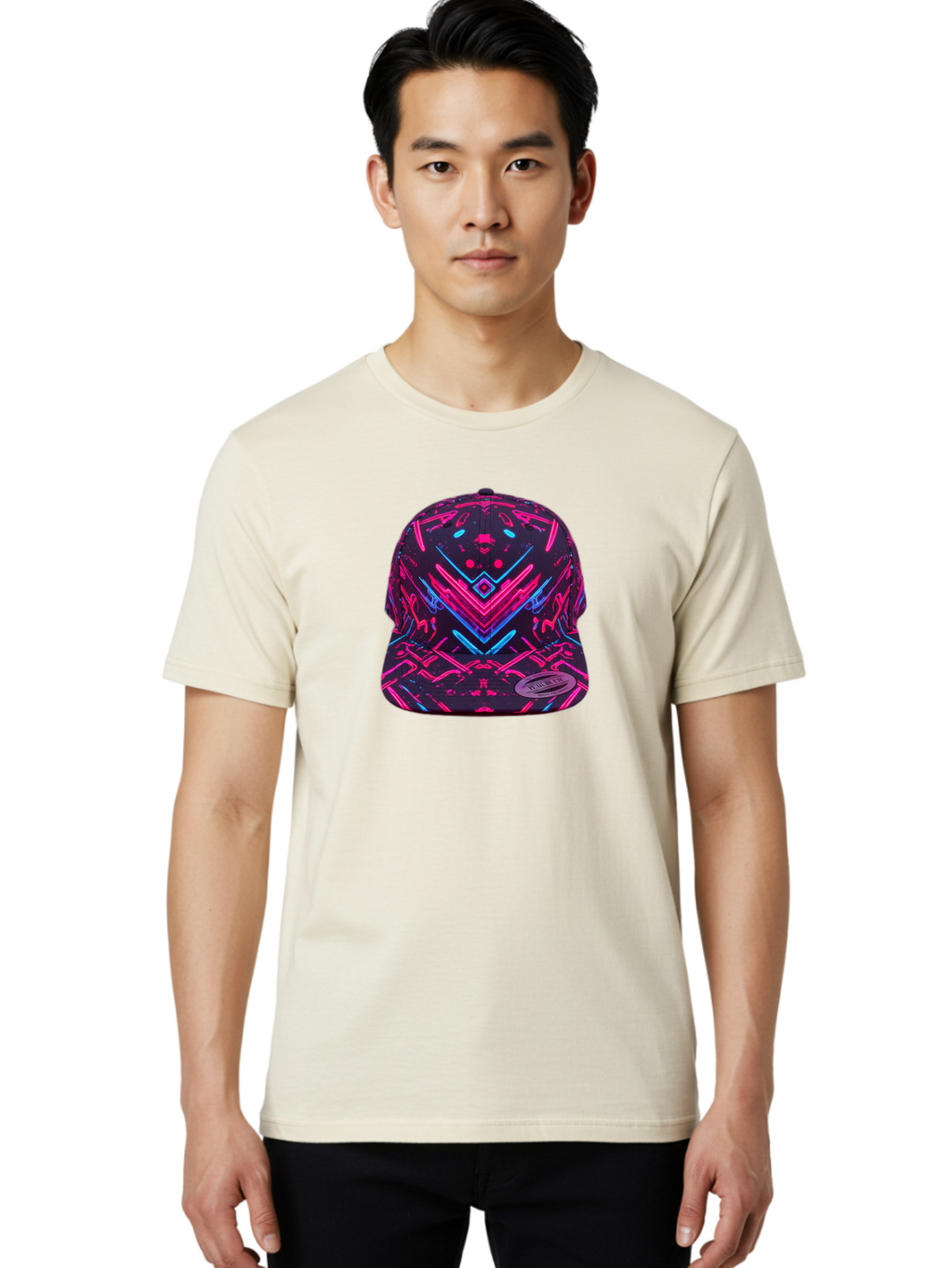New-Era-Neon-Baseball-Cap Men'S Graphic Tee, 100% Cotton, Comfortable Casual Summer Wear, Machine Washable, Neon Pink And Blue Circuit Pattern, Futuristic Hat, Neon-Lit Design, Trendy Headwear, Streetwear Fashion, Bold Graphics Bad369