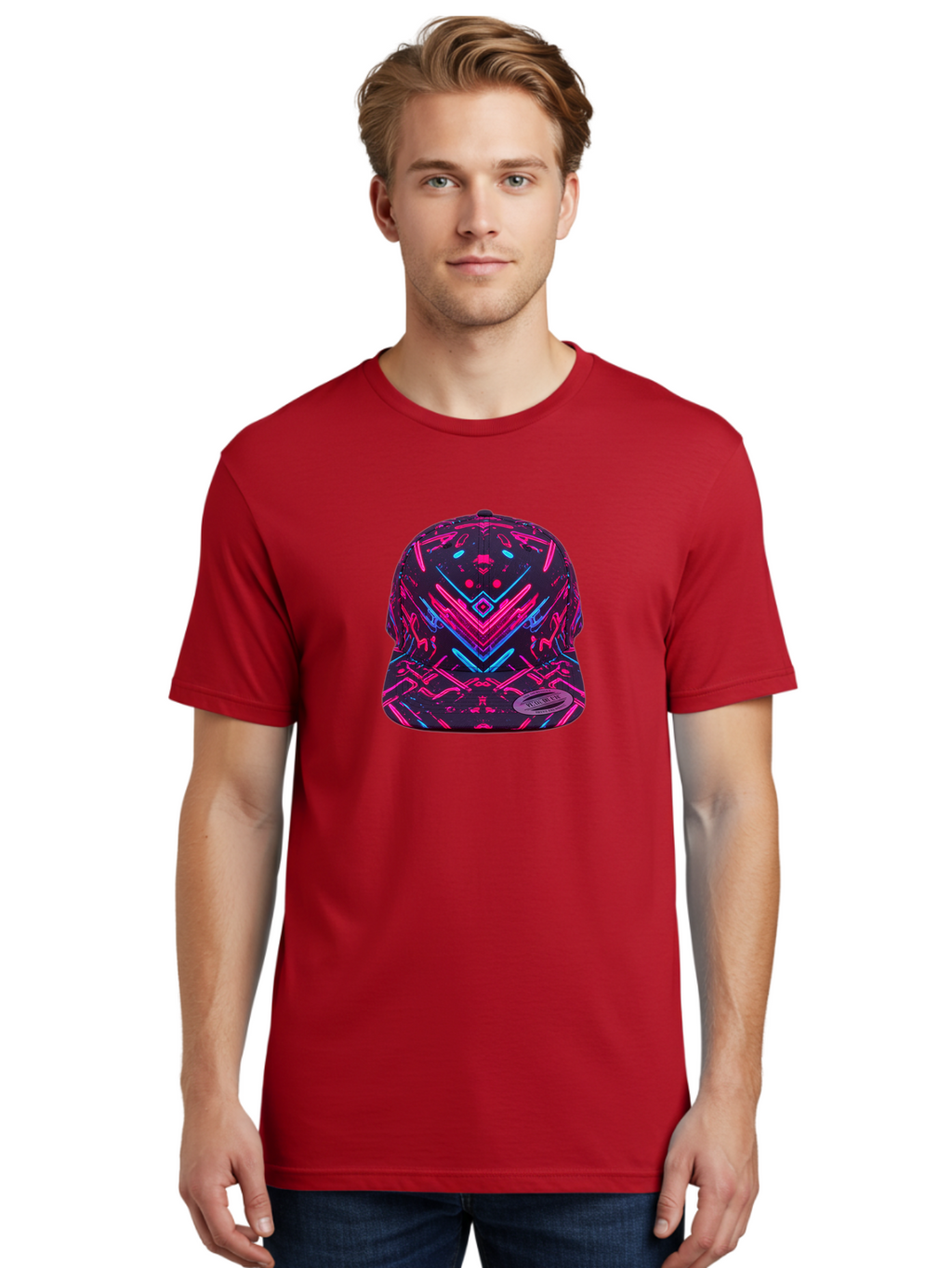 New-Era-Neon-Baseball-Cap Men'S Graphic Tee, 100% Cotton, Comfortable Casual Summer Wear, Machine Washable, Neon Pink And Blue Circuit Pattern, Futuristic Hat, Neon-Lit Design, Trendy Headwear, Streetwear Fashion, Bold Graphics Bad369