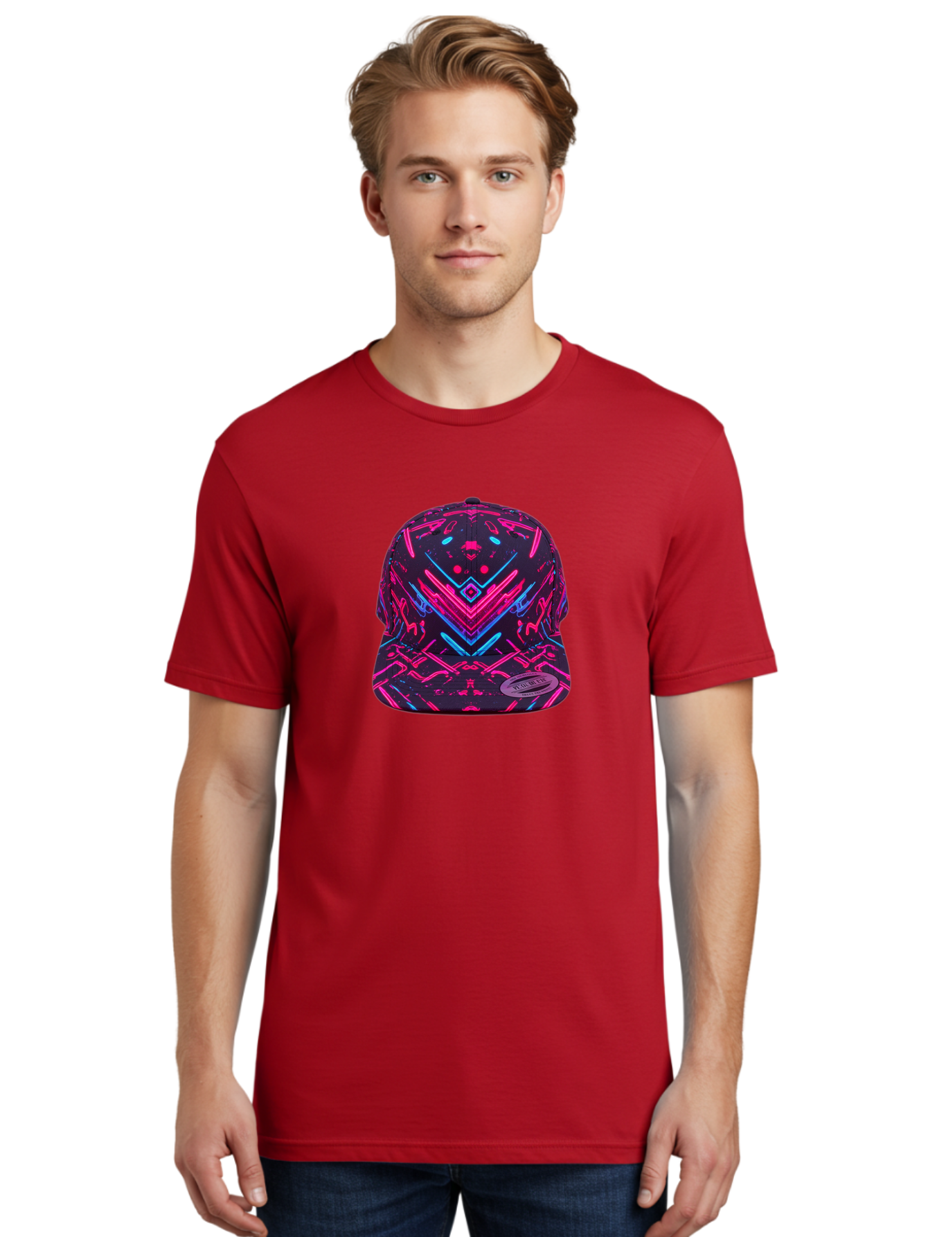 New-Era-Neon-Baseball-Cap Men'S Graphic Tee, 100% Cotton, Comfortable Casual Summer Wear, Machine Washable, Neon Pink And Blue Circuit Pattern, Futuristic Hat, Neon-Lit Design, Trendy Headwear, Streetwear Fashion, Bold Graphics Bad369