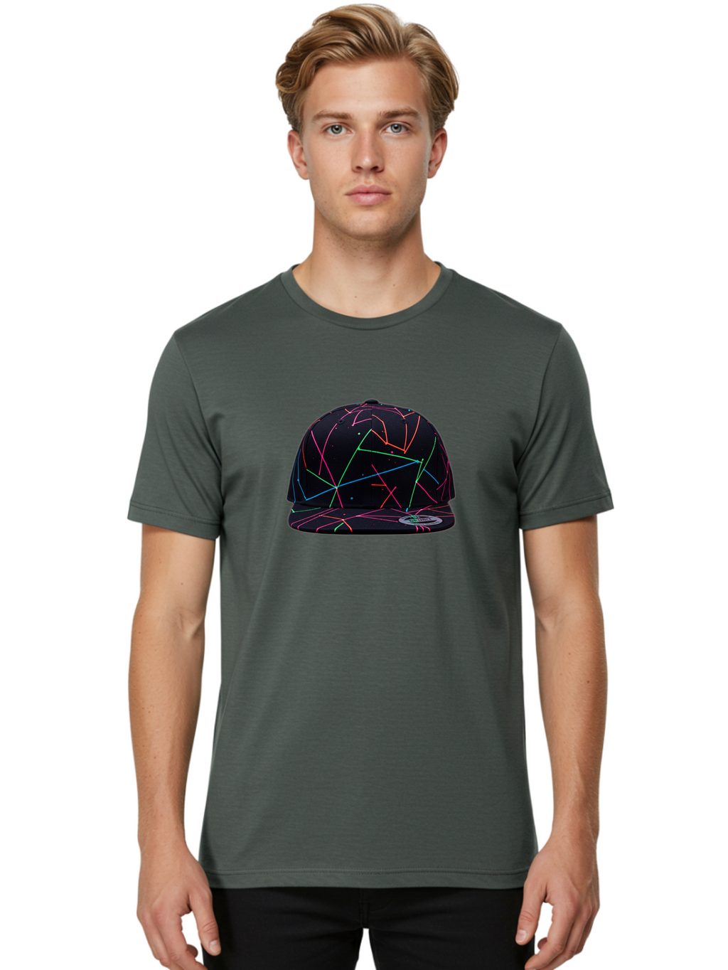 New-Era-Neon-Lines-Cap Men'S Graphic Tee, 100% Cotton, Comfortable Casual Summer Wear, Machine Washable, Baseball Cap, Neon Lines, Colorful Design, Streetwear Fashion, Urban Style, Trendy Accessory, Neon Pink, Neon Green, Neon Blue, Bad370