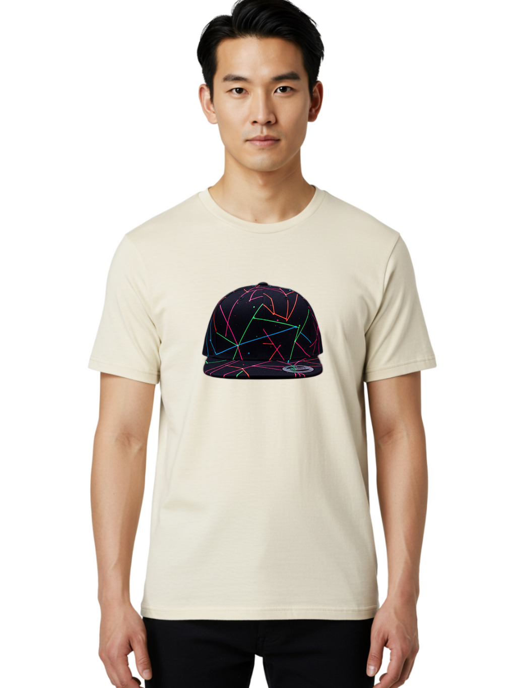 New-Era-Neon-Lines-Cap Men'S Graphic Tee, 100% Cotton, Comfortable Casual Summer Wear, Machine Washable, Baseball Cap, Neon Lines, Colorful Design, Streetwear Fashion, Urban Style, Trendy Accessory, Neon Pink, Neon Green, Neon Blue, Bad370