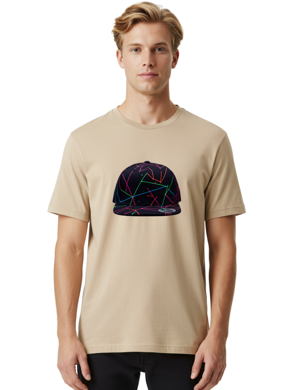 New-Era-Neon-Lines-Cap Men'S Graphic Tee, 100% Cotton, Comfortable Casual Summer Wear, Machine Washable, Baseball Cap, Neon Lines, Colorful Design, Streetwear Fashion, Urban Style, Trendy Accessory, Neon Pink, Neon Green, Neon Blue, Bad370