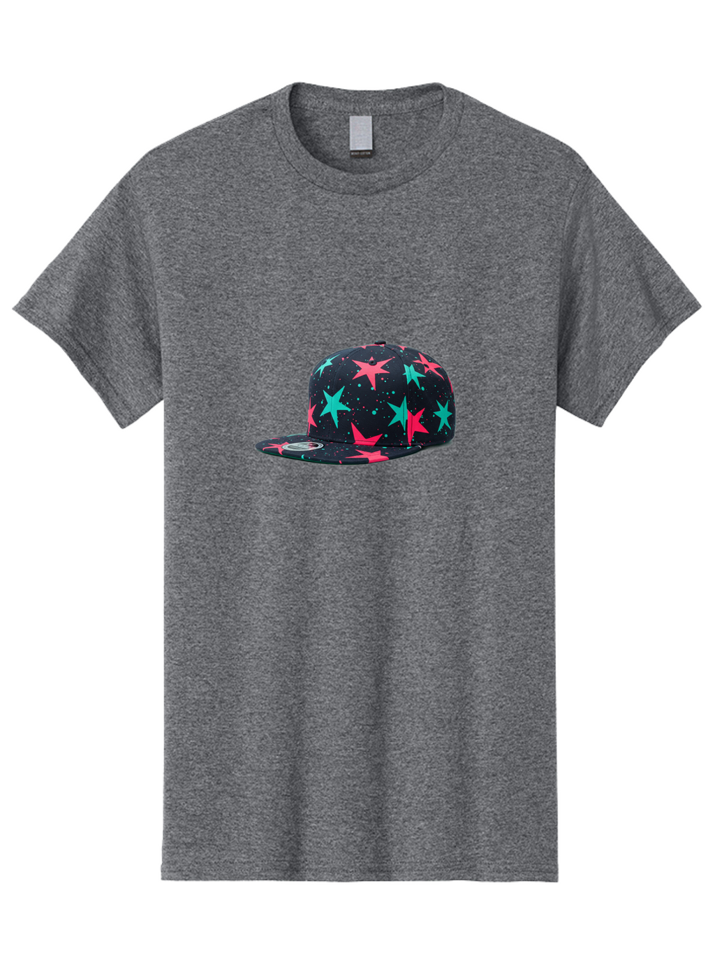 New-Era-Star-Snapback Men'S Graphic Tee, 100% Cotton, Comfortable Casual Summer Wear, Machine Washable, Baseball Cap, Snapback Hat, Star Pattern, Neon Colors, Pink Stars, Blue Stars, New Era Logo, Streetwear Fashion, Trendy Accessories, Bad371