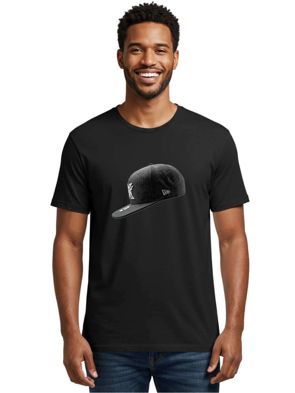 New-York-Yankees-Baseball-Cap Men'S Graphic Tee, 100% Cotton, Comfortable Casual Summer Wear, Machine Washable, New York Yankees Baseball Cap, Black Cap With White Logo, New Era Cap, Baseball Hat, Sports Fashion, Ny Logo, Mlb Merchandise, Bad372
