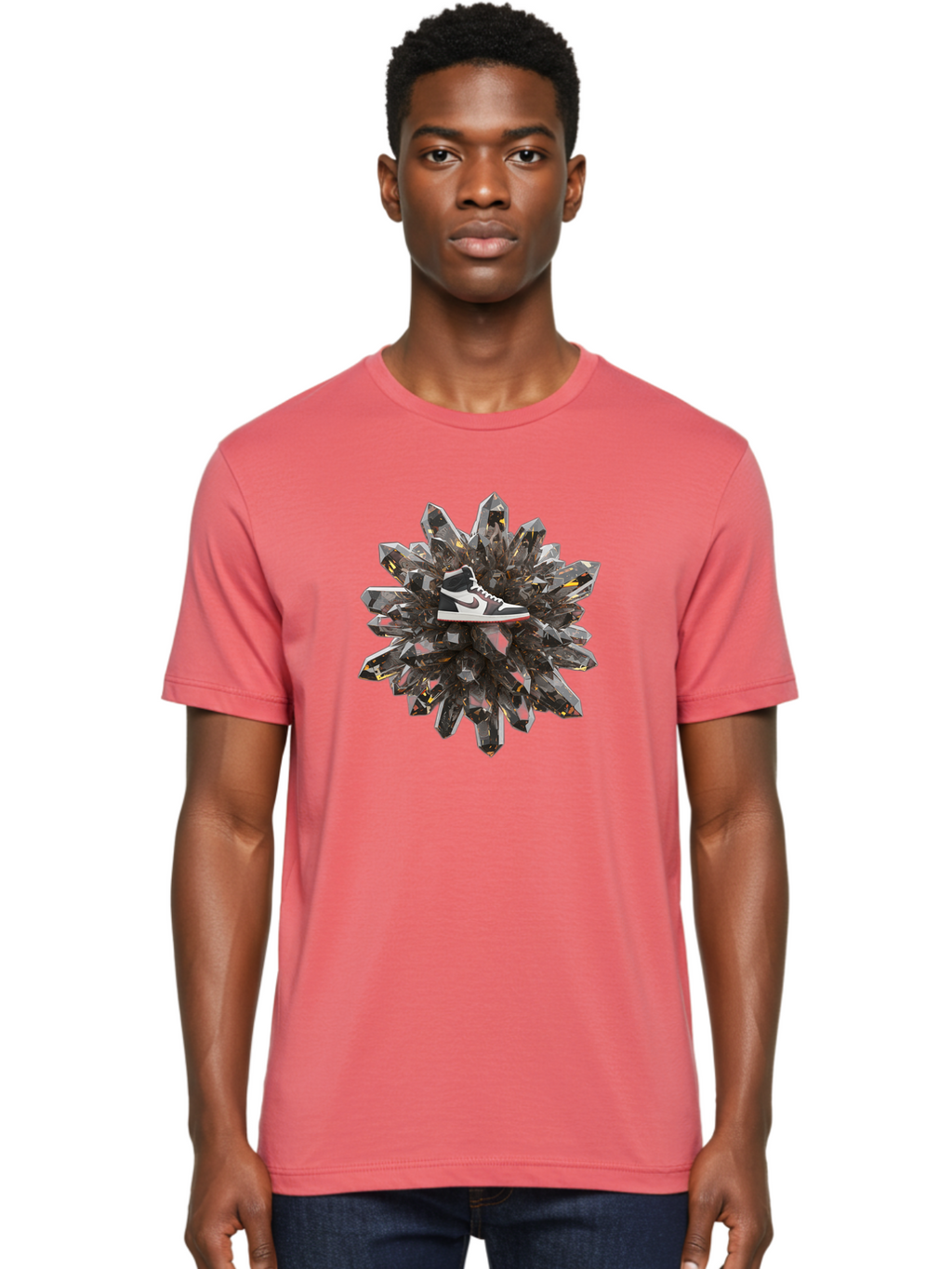 Nike-Air-Jordan-1 Men'S Graphic Tee, 100% Cotton, Comfortable Casual Summer Wear, Machine Washable, Nike Air Jordan 1 Sneakers, Black And White Shoes, Green Swoosh, Red Sole, Luxury Footwear, Crystal Cluster, Sleek Design, High-Top Sneakers Bad374