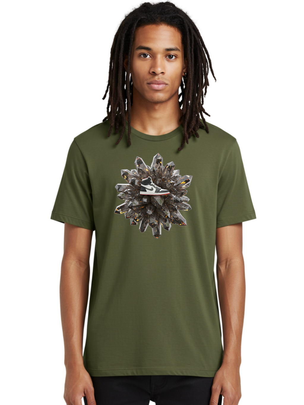 Nike-Air-Jordan-1 Men'S Graphic Tee, 100% Cotton, Comfortable Casual Summer Wear, Machine Washable, Nike Air Jordan 1 Sneakers, Black And White Shoes, Green Swoosh, Red Sole, Luxury Footwear, Crystal Cluster, Sleek Design, High-Top Sneakers Bad374