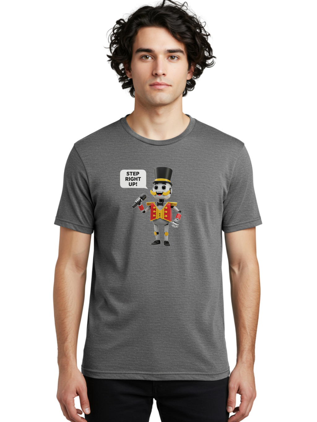 Nutcracker-Robot Men'S Graphic Tee, 100% Cotton, Comfortable Casual Summer Wear, Machine Washable, Nutcracker Robot, Mechanical Nutcracker, Robot Character, Step Right Up, Circus Ringmaster, Vintage Nutcracker, Steampunk Robot, Robotic Figure, Bad378